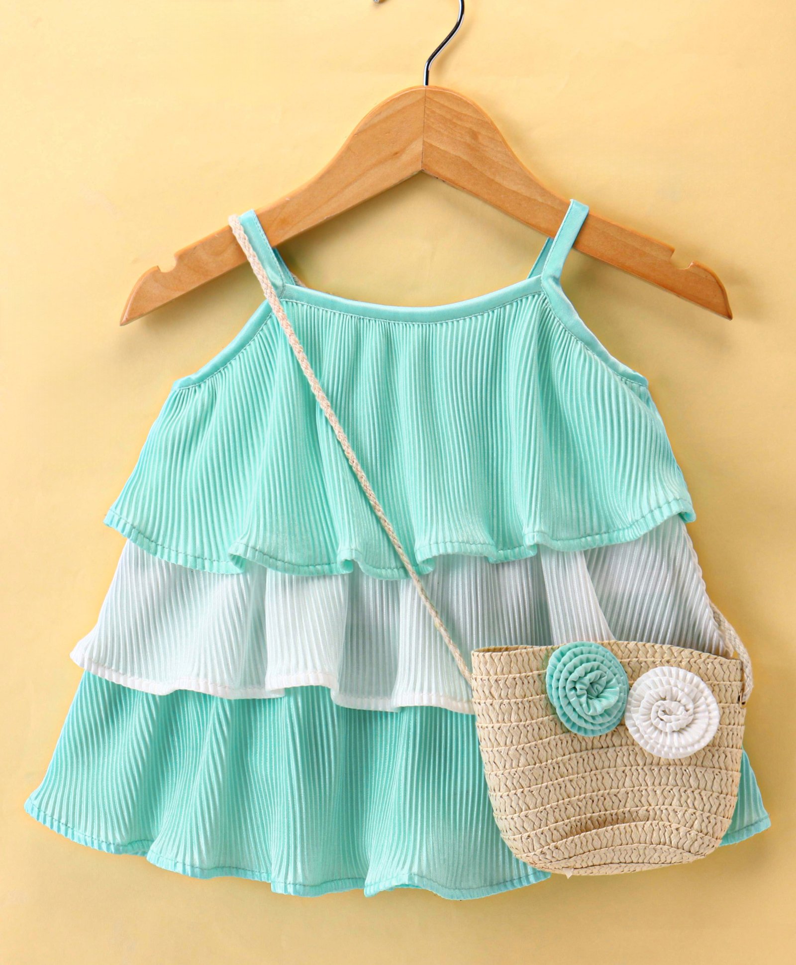 Little Kangaroos Sleeveless Layered Party Top with Sling Bag Floral Applique - Blue-image-18