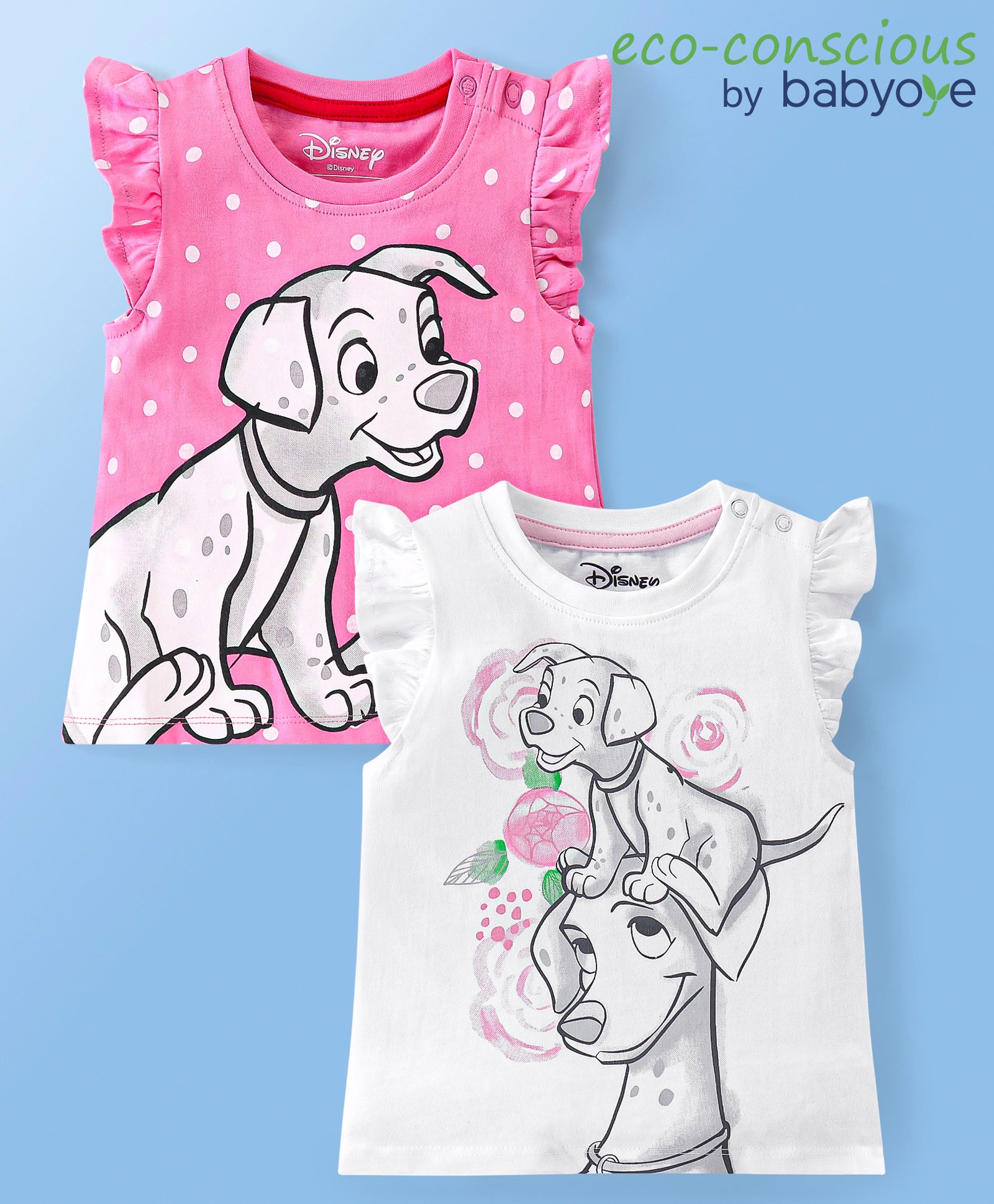 Babyoye Disney Cotton Frill Sleeves Tops With 101 Dalmatians Graphics Pack of 2 - Pink & White-picture-19