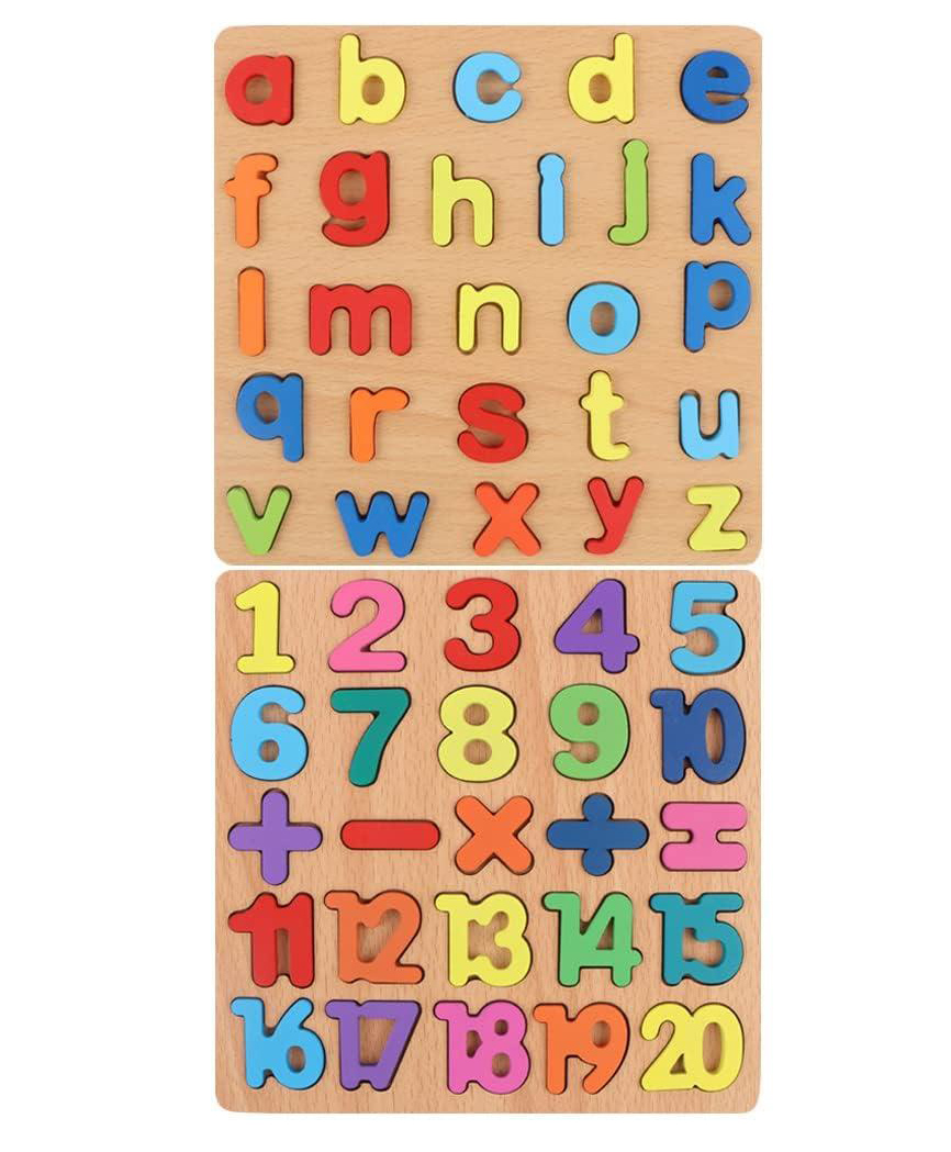 Sanjary Pack of 2  Wooden  Alphabets & Numbers Puzzle Learning Educational Board for Kids Toys For kids -Color May Vary-image-20