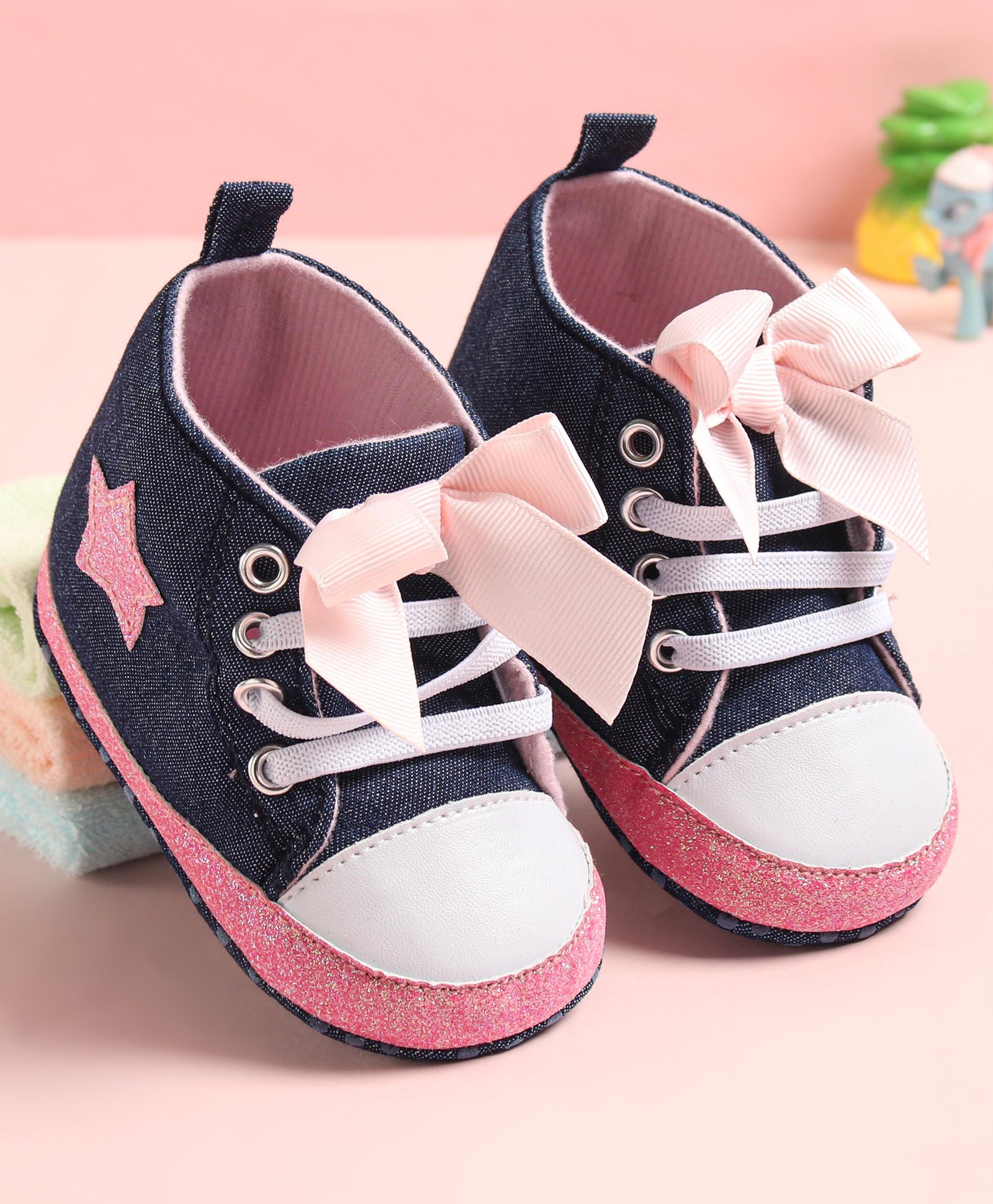Babyoye Lace up Booties with Ribbon Applique - Navy Blue-picture-23