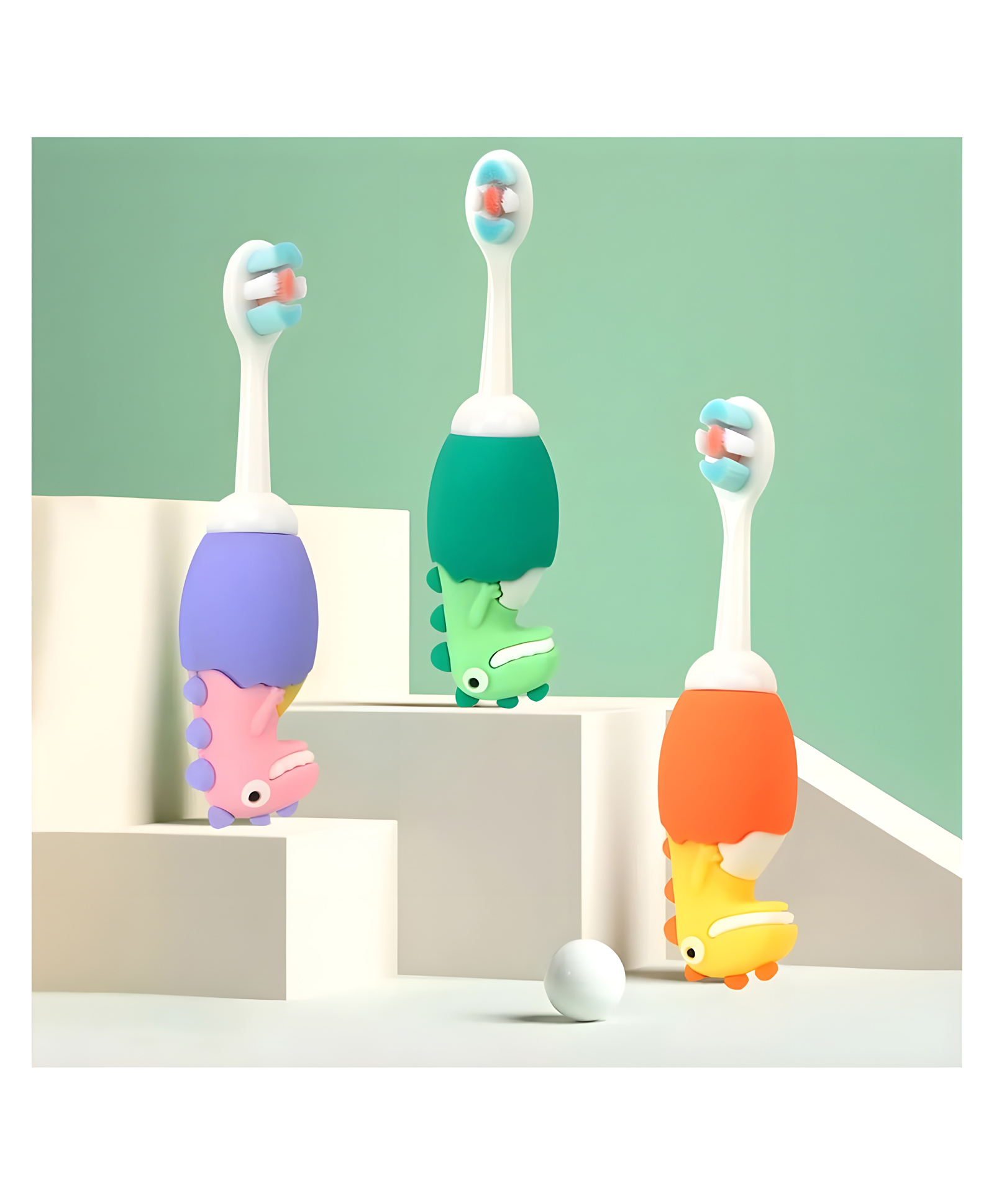 YAMAMA Cute Dino Design Soft Toothbrush For Babies And Kids Extra Microfiber Soft Bristles With Silicone Grip  - (Pack of 3  Color And Design May Vary)-image-13