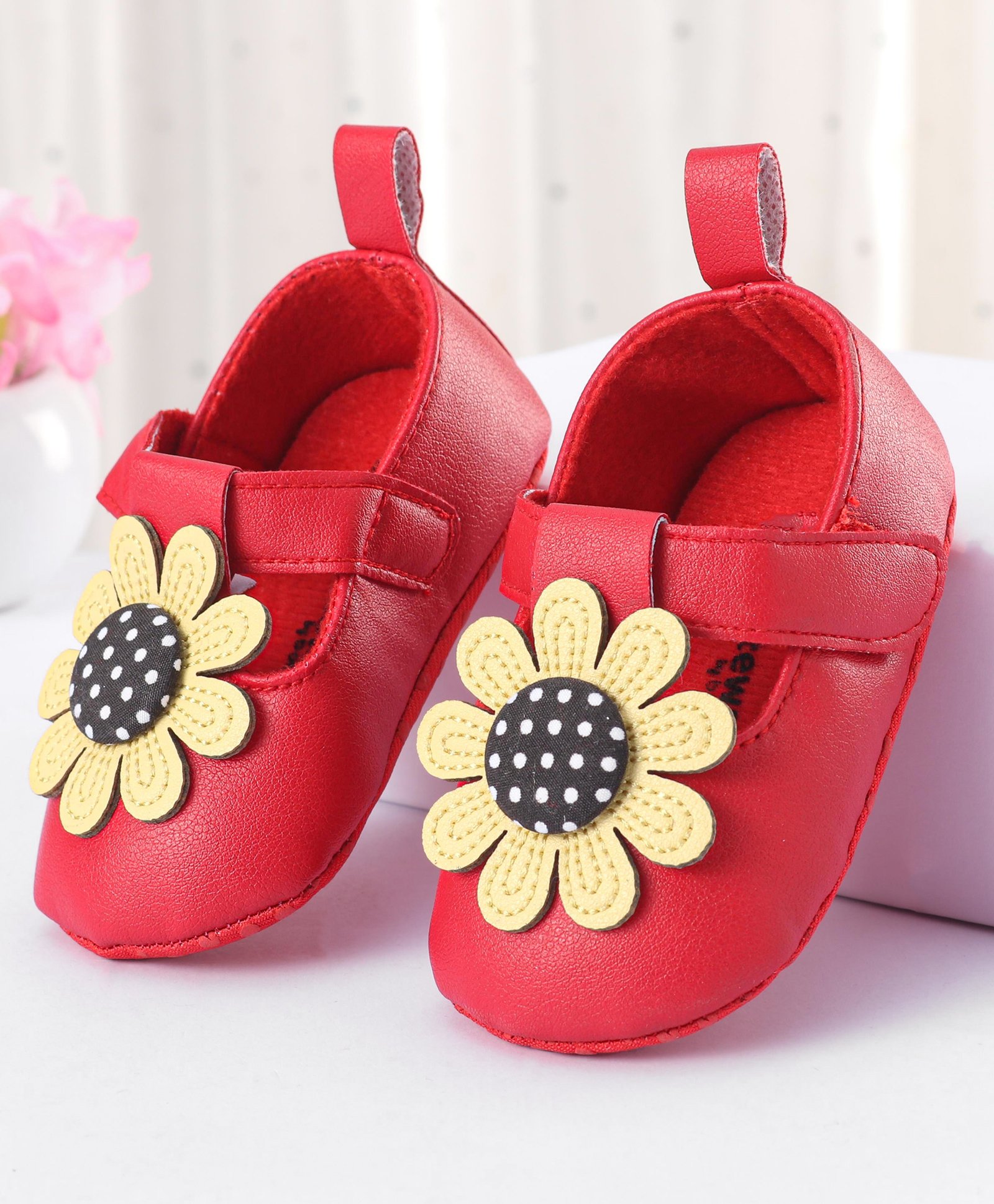 Cute Walk by Babyhug Velcro Closure Booties With Floral Applique - Red-picture-10