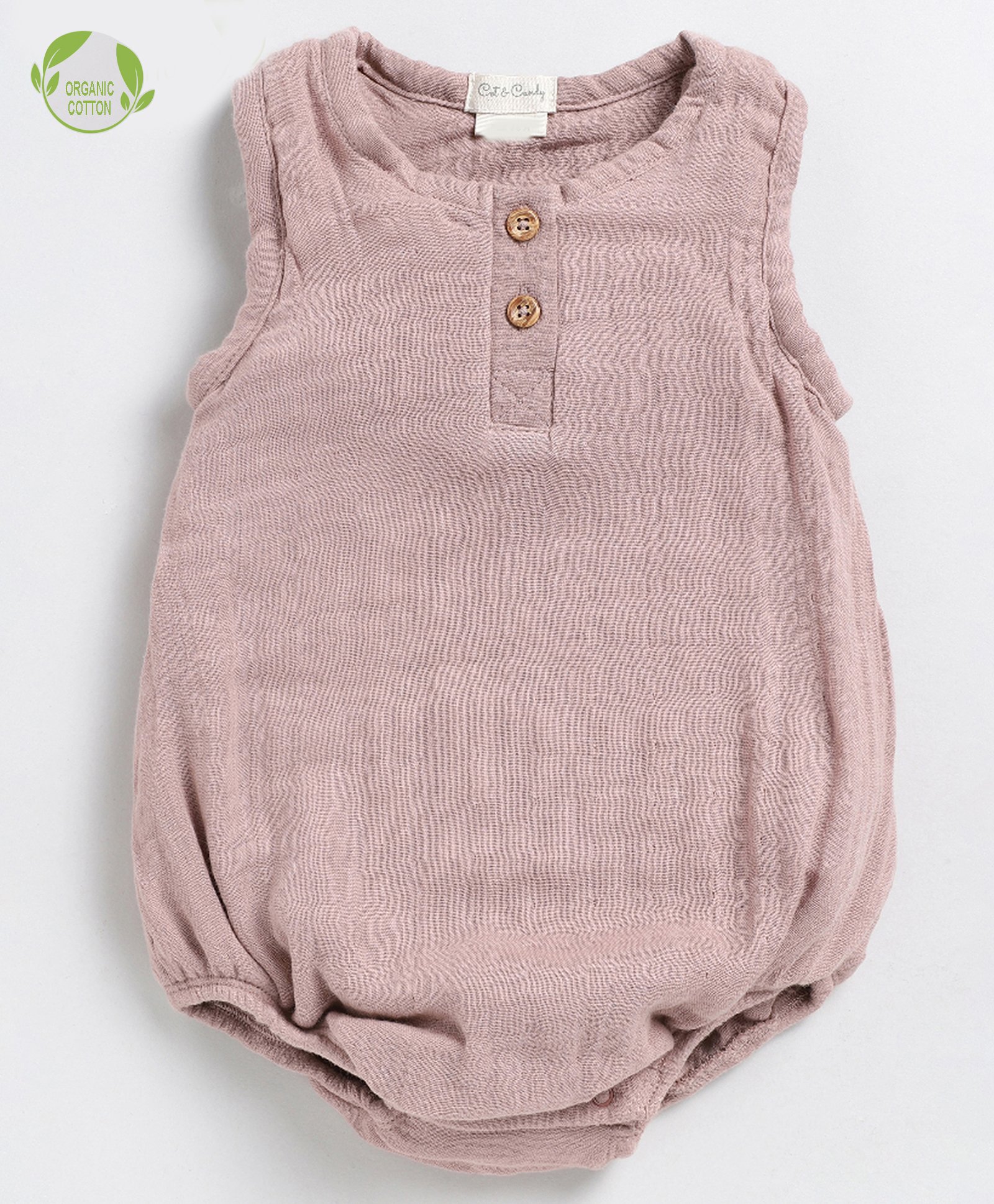 Cot & Candy Sleeveless Round Neck Solid Muslin Romper  -Blush Pink-picture-22