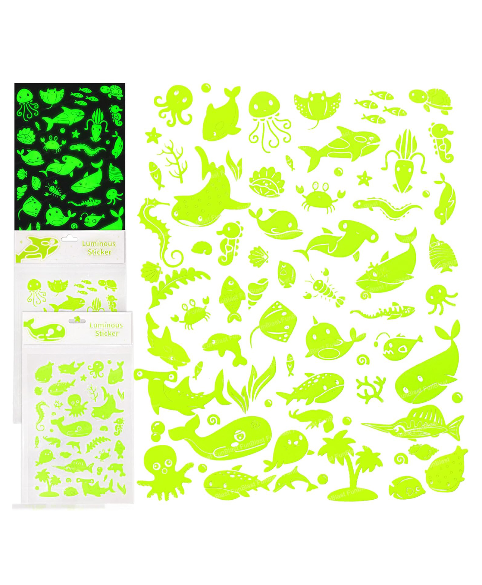 FunBlast Glow in The Dark Aquatic Animal Theme 3D Stickers Set  2 Sheets-picture-23