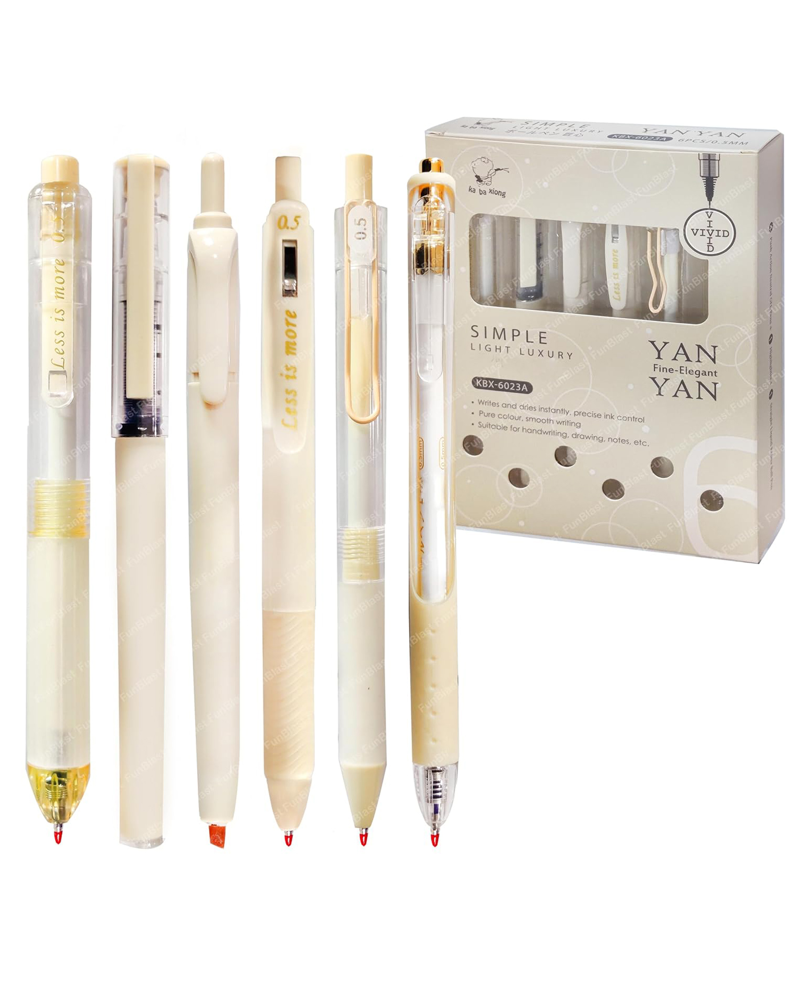 FunBlast Gel Pens Set for Smooth Writing  5 Gel Pens & 1 Highlighter Pen  Cream-image-15