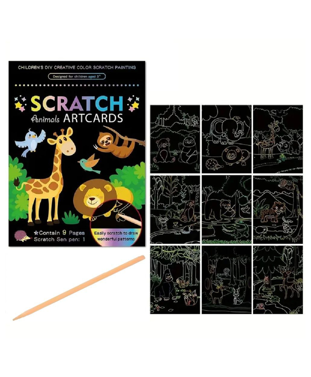 FunBlast Animal Theme Scratch Painting Art Cards with Stylus for Drawing & Sketching-image-27