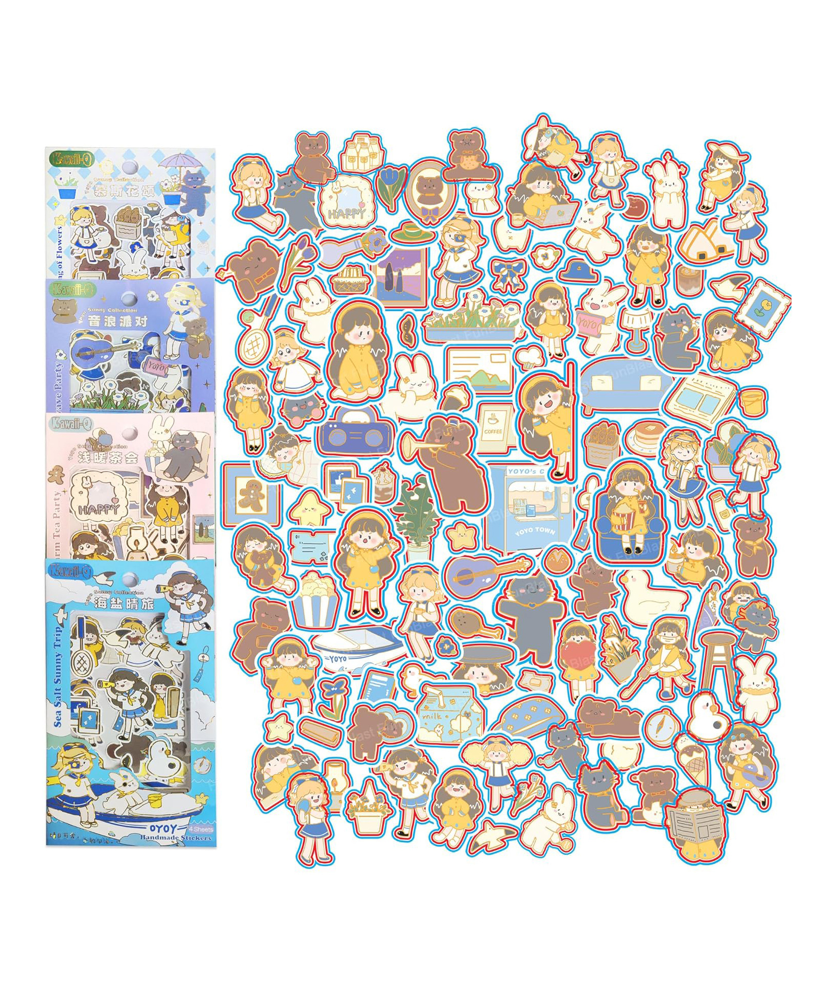 FunBlast DIY 3D Kawaii Stickers Set  16 Sheets (100+ Pcs) YoYo Sunny Collection-image-41