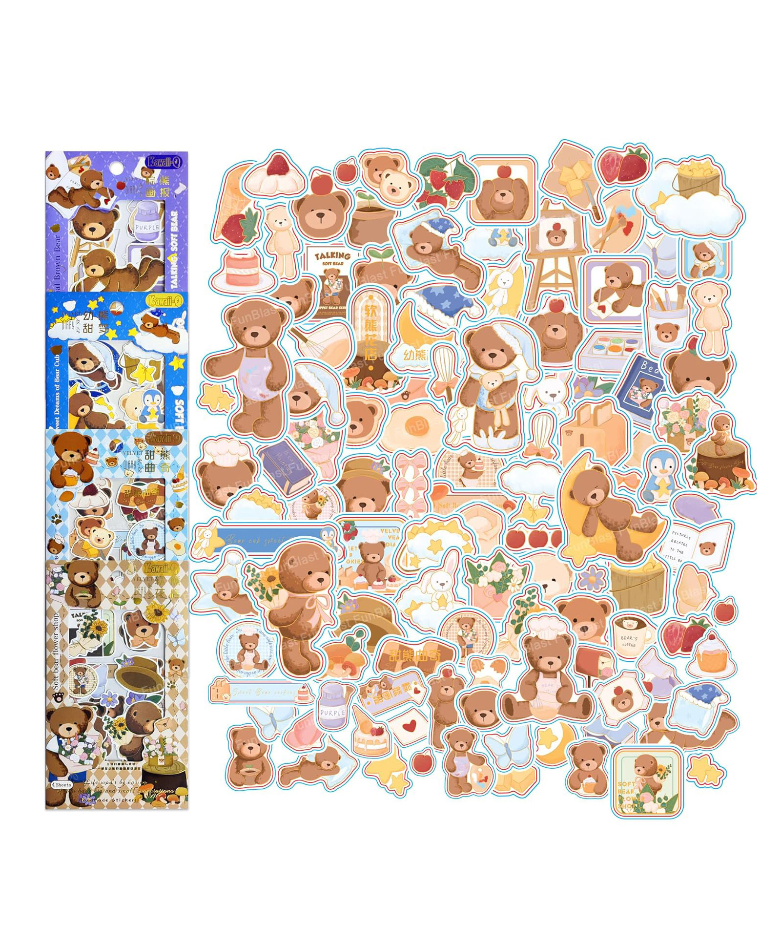 FunBlast DIY 3D Kawaii Stickers Set  16 Sheets (100+ Pcs) Soft Bear-picture-26