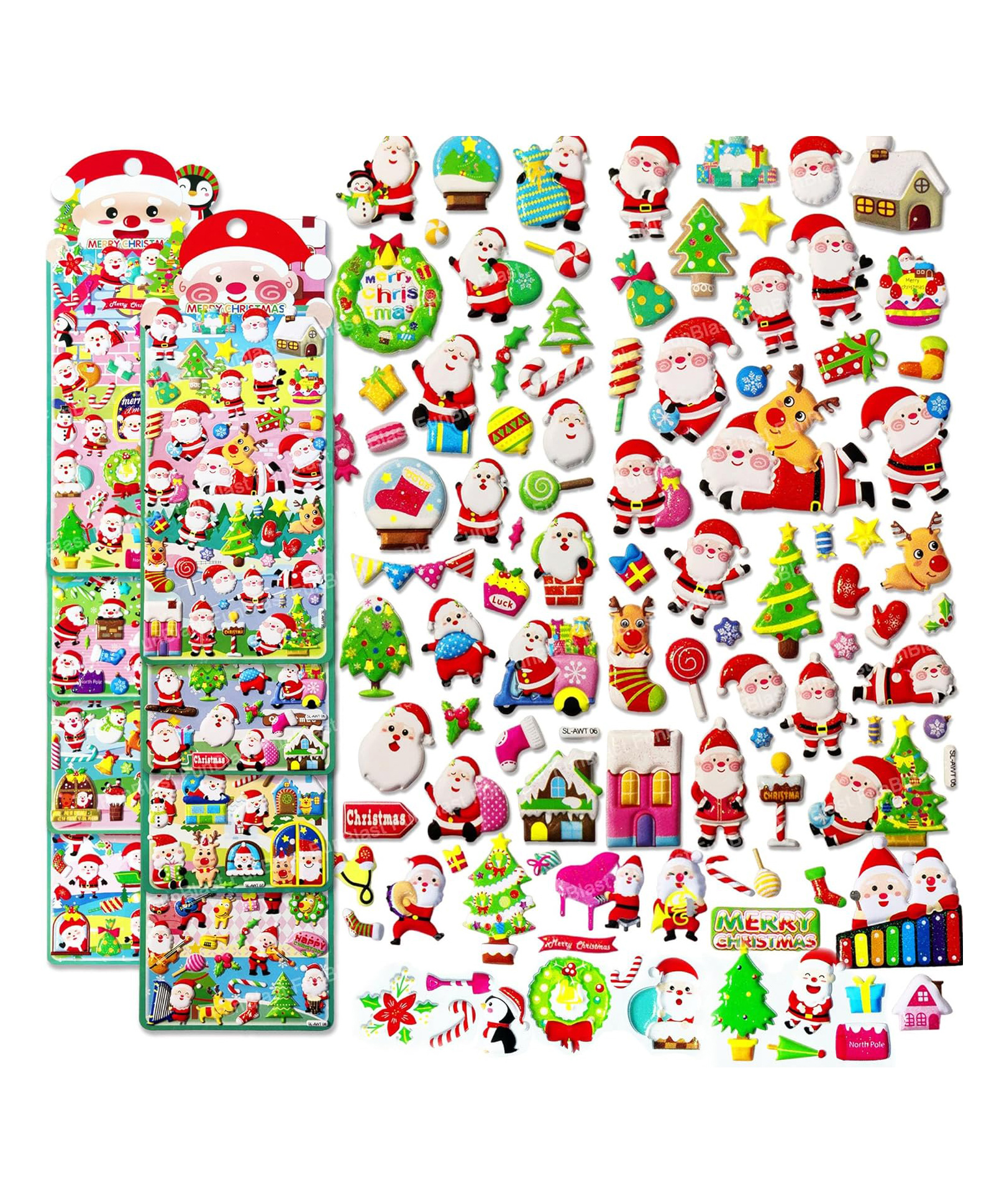FunBlast Christmas Theme Kawaii Stickers Set  Set of 8 Sheets Multicolor-image-34