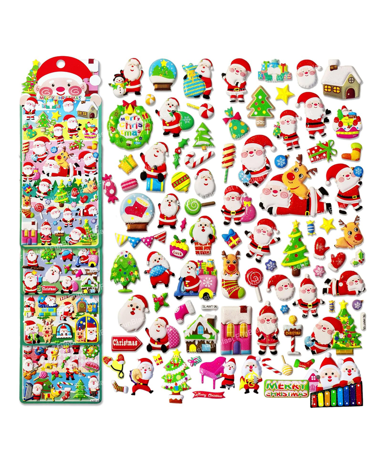 FunBlast Christmas Theme Kawaii Stickers Set  Set of 4 Sheets Multicolor-image-33