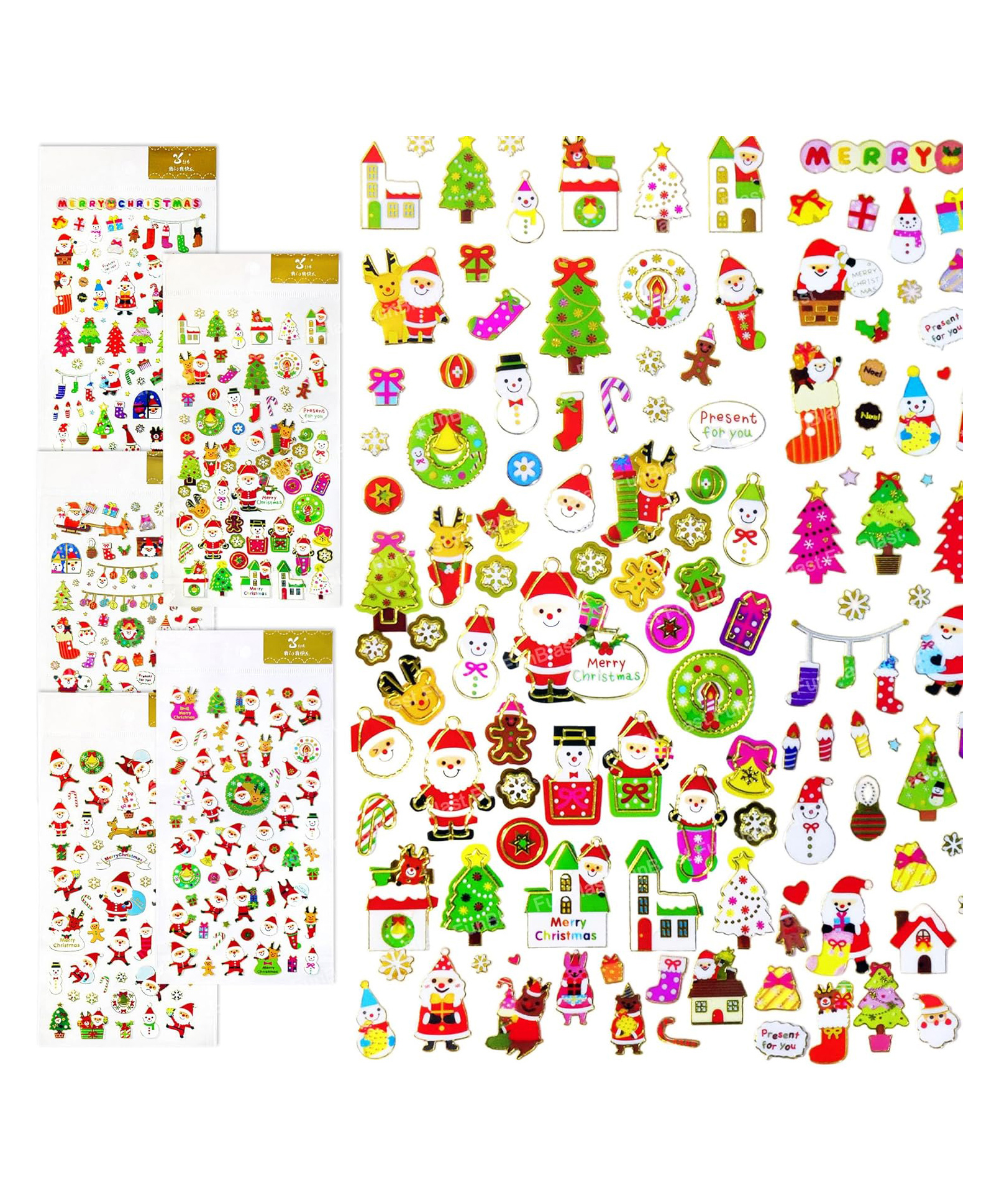 FunBlast Christmas Theme Kawaii Stickers Set  Set of 5 Sheets Multicolor-image-36