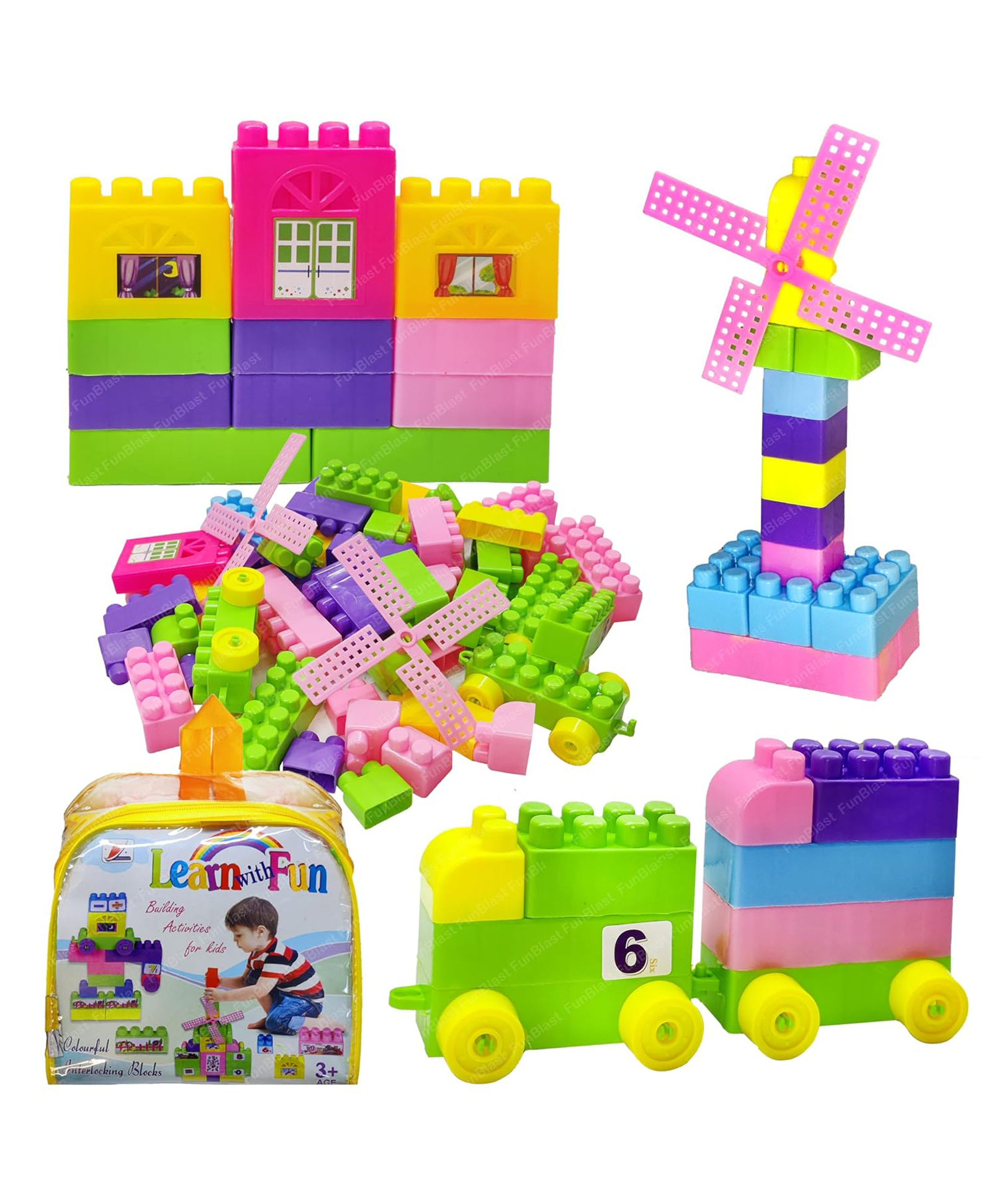 FunBlast Big Mega Sized Building Blocks for Kids with Wheels  63 Pcs Multicolor-image-39