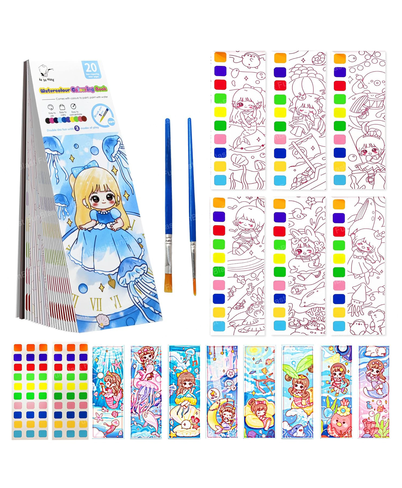 FunBlast Princess Theme 2 in 1 Painting & Drawing Book with Paint Brush  Blue-image-46
