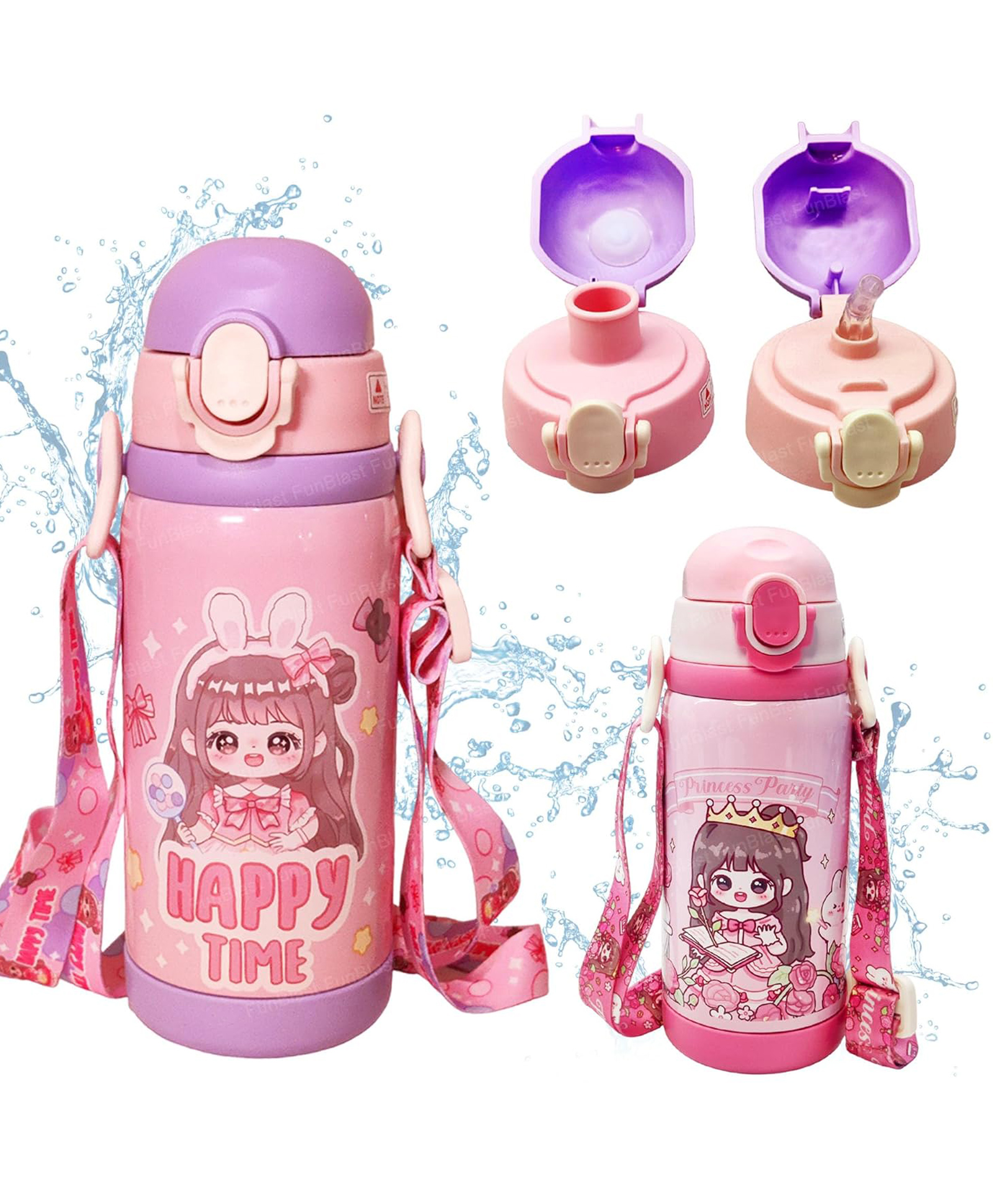 FunBlast Princess Theme Hot & Cold Water Bottle with Dual Cap Random Print - 450 ml-image-7