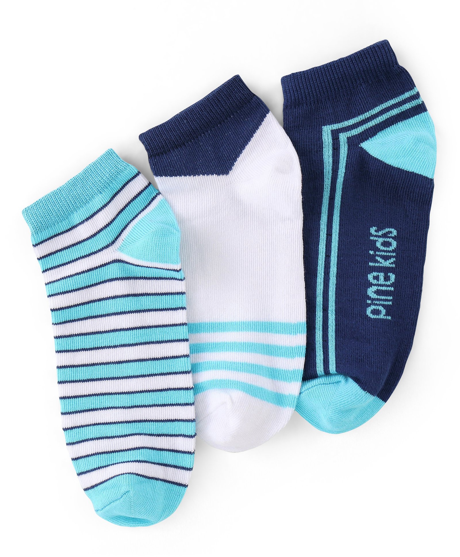 Pine Kids Nylon Spandex Ankle Length Socks Logo Print Pack of 3 -  Blue-picture-20