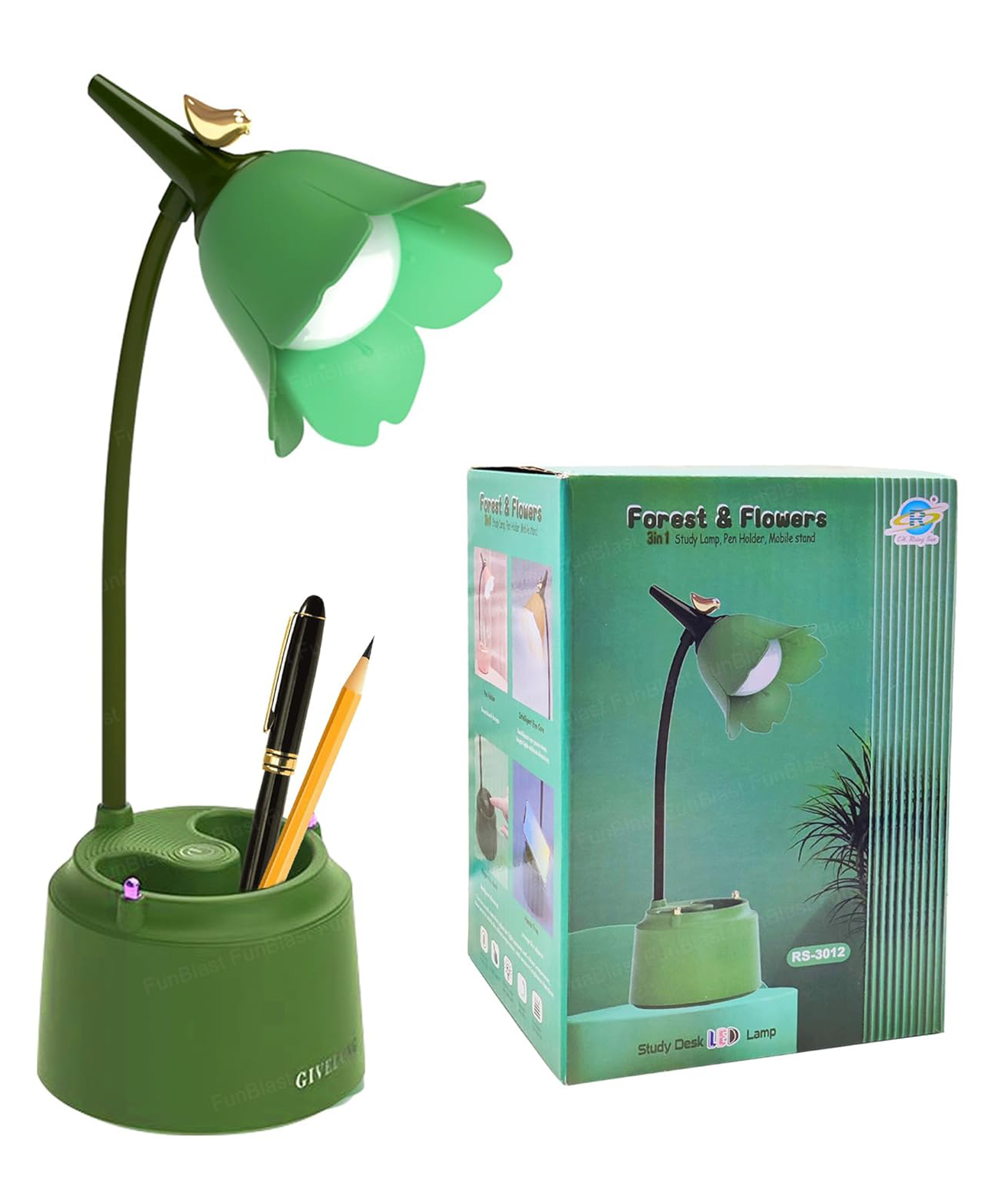 FunBlast 3 in 1 Study Table Lamp with Pen Holder & Mobile Stand  Green-image-6