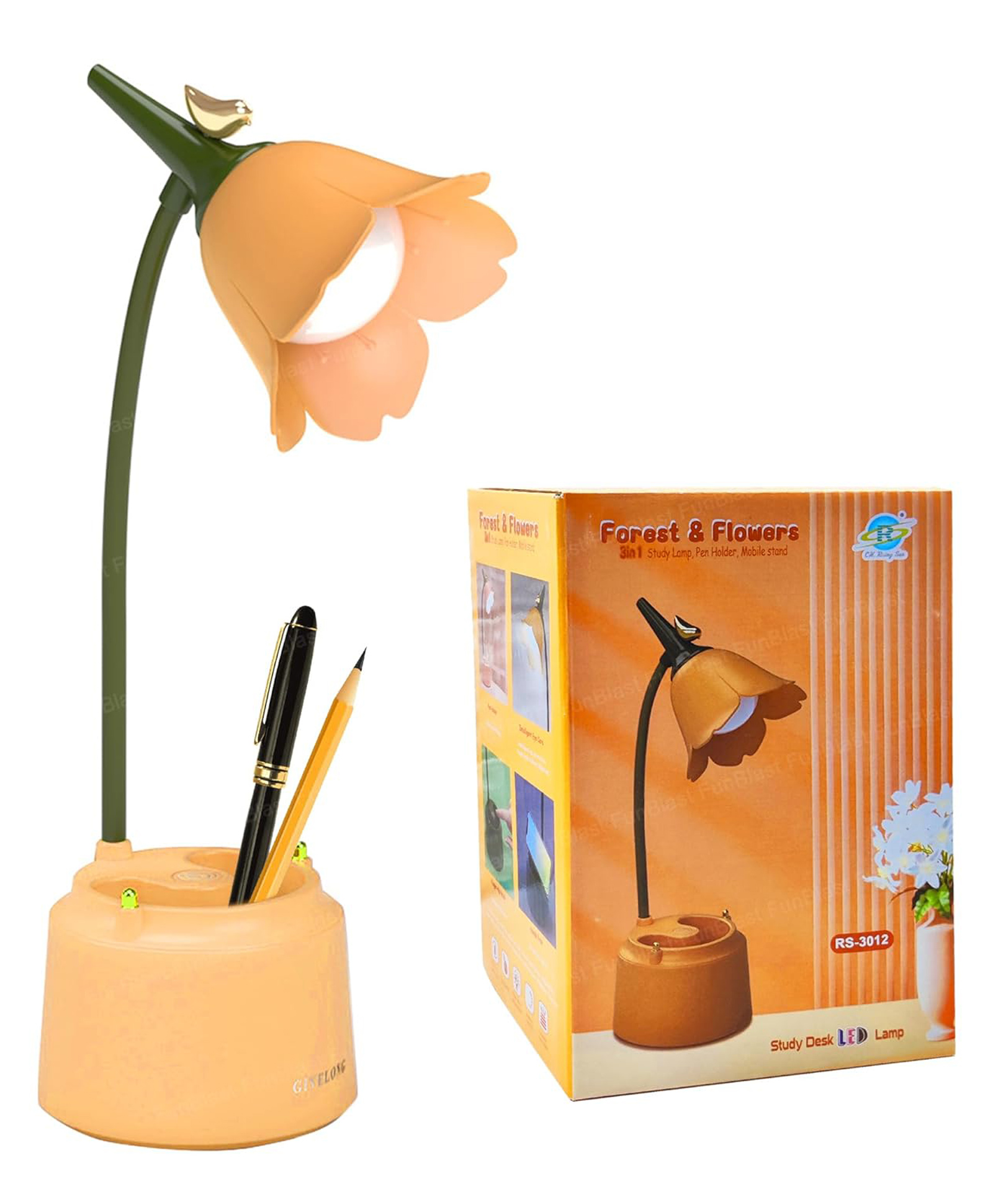 FunBlast 3 in 1 Study Table Lamp with Pen Holder & Mobile Stand  Orange-image-2