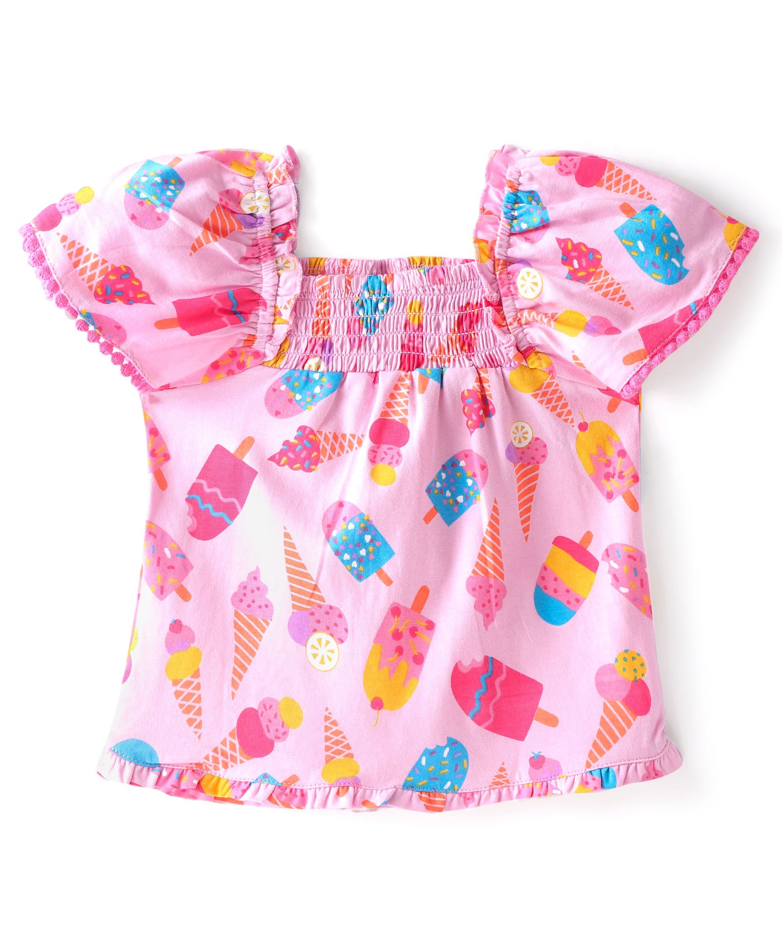Babyhug  Half Sleeves Top with Smocking & Ice Cream  Print - Pink-image-29
