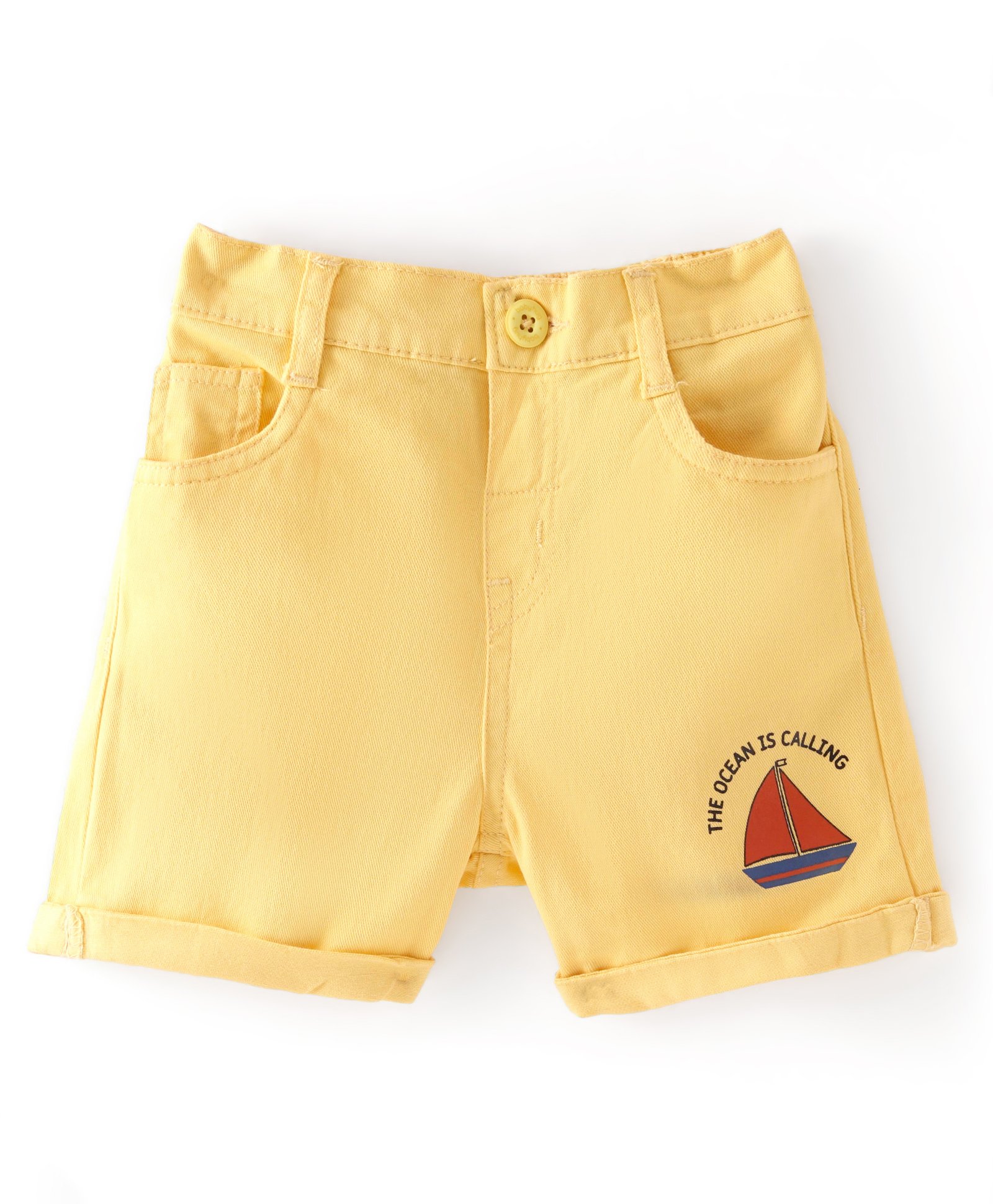 Babyhug Twill Mid Thigh Shorts Boat Print - Yellow-image-25