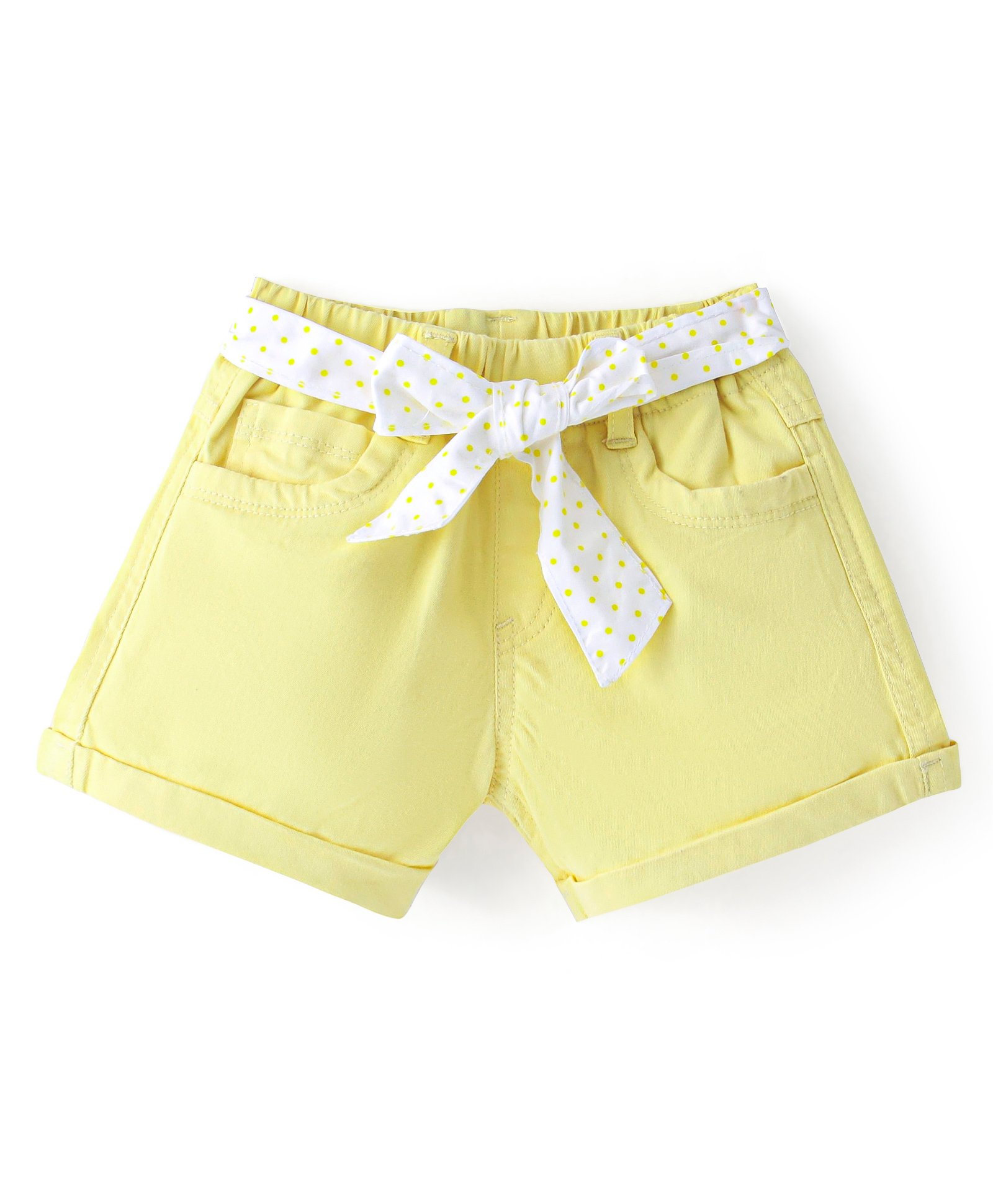 Babyhug Twill Woven Mid Thigh Solid Colour Stretchable Shorts - Yellow-image-10