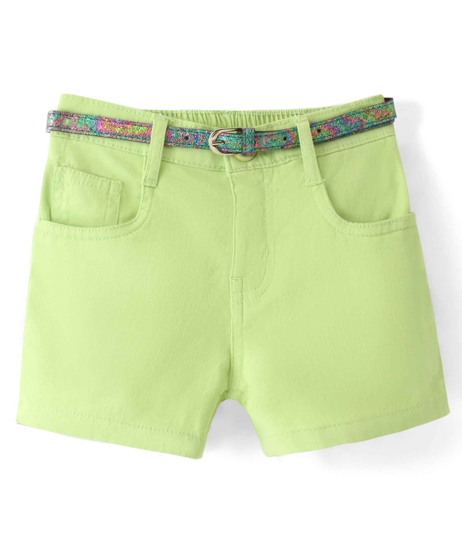 Babyhug Cotton Woven Mid Thigh Length Solid Shorts with Belt - Lime Green-picture-12