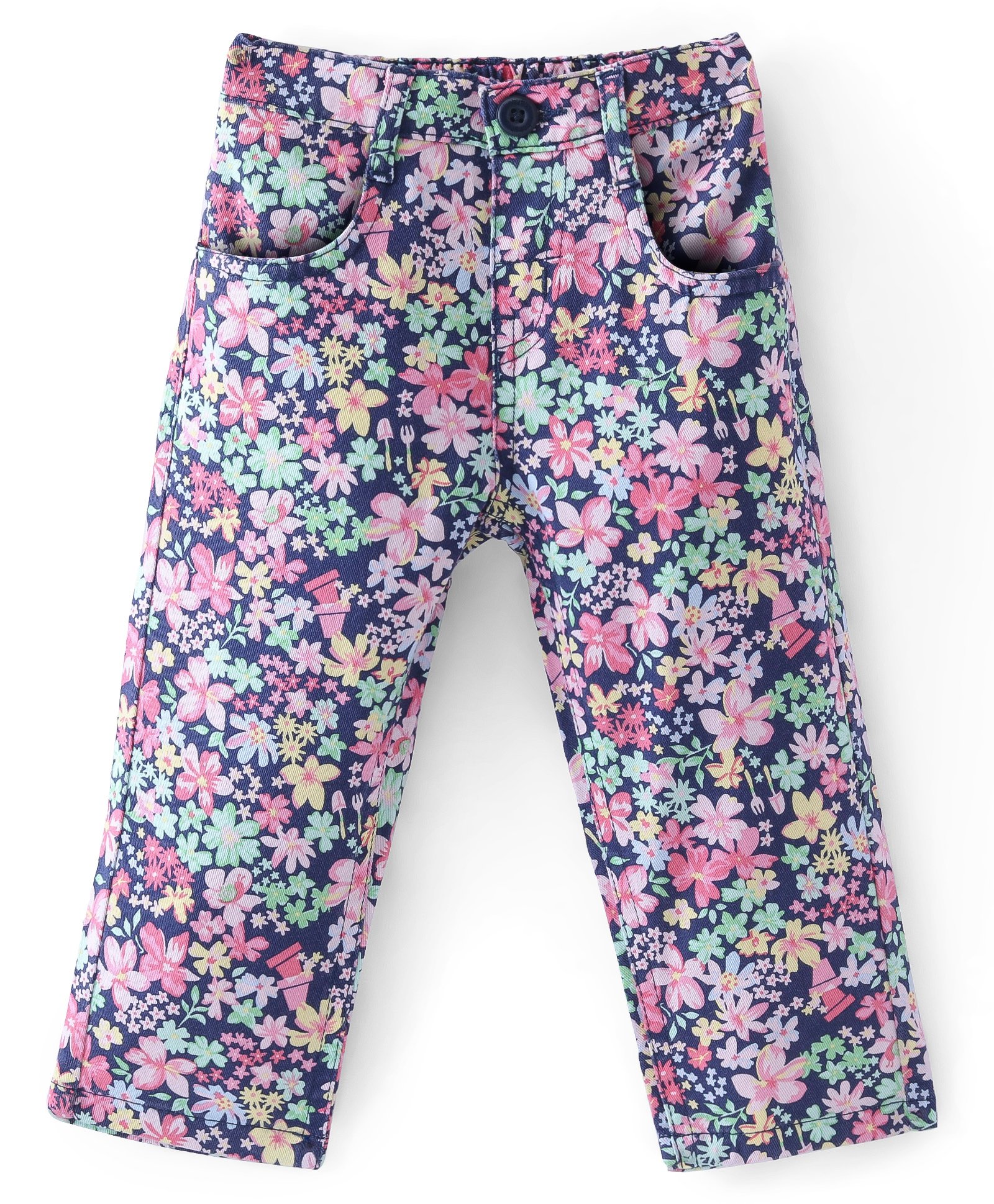 Babyhug Twill  Woven Full Length Trousers With Stretch Floral Print - Navy Blue-picture-10