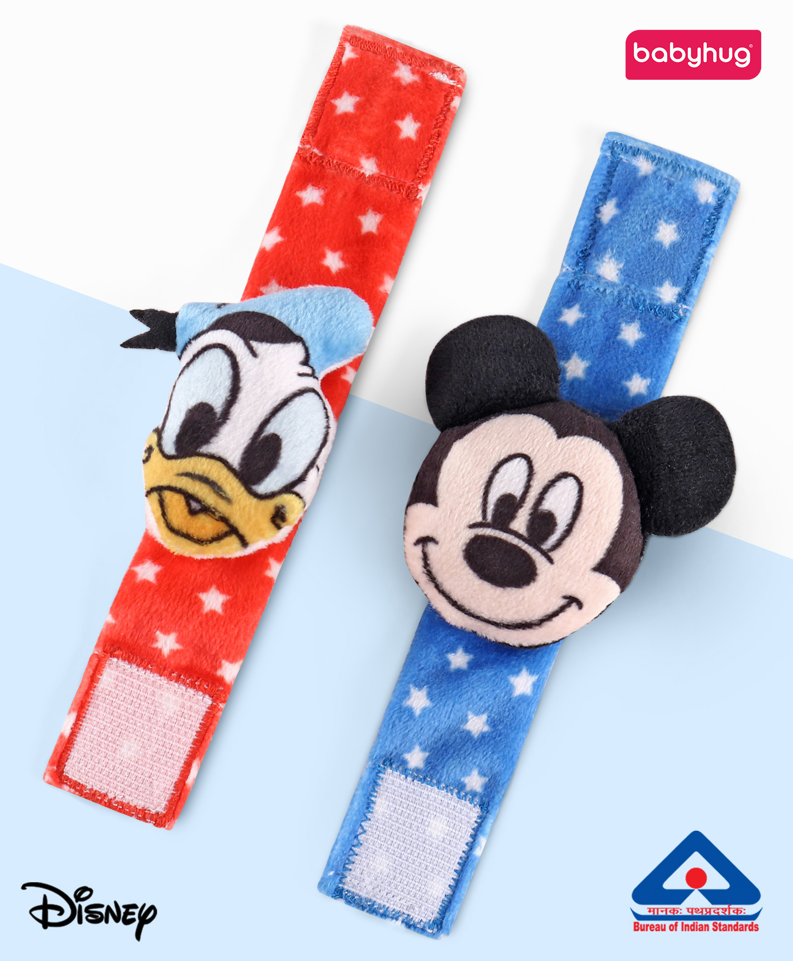 Babyhug Disney Donald and Mickey Mouse Wrist Rattles Pack of 2 - Red & Blue-image-46