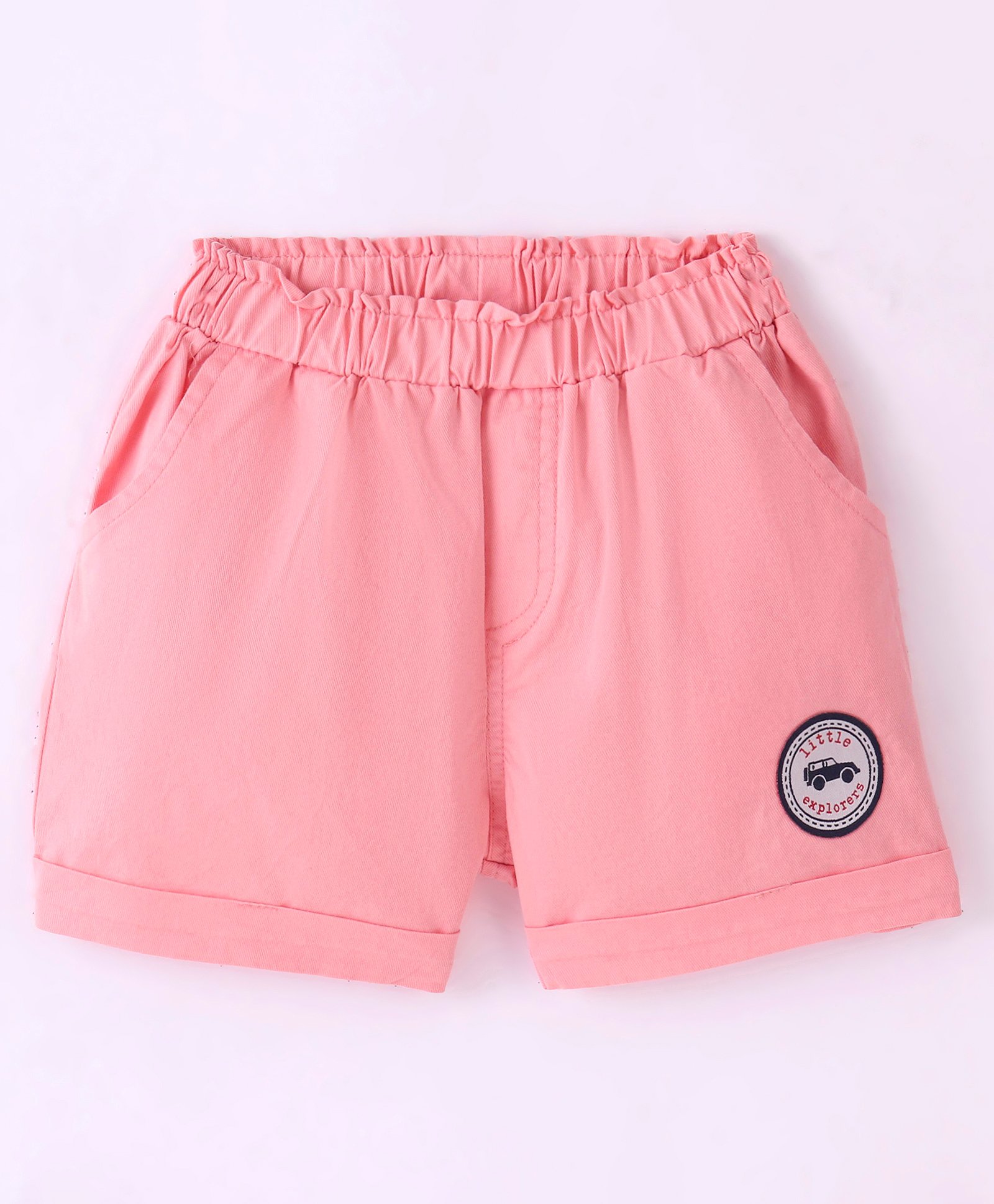 Ollypop Cotton Above Knee Length Solid Shorts - Peach-image-17