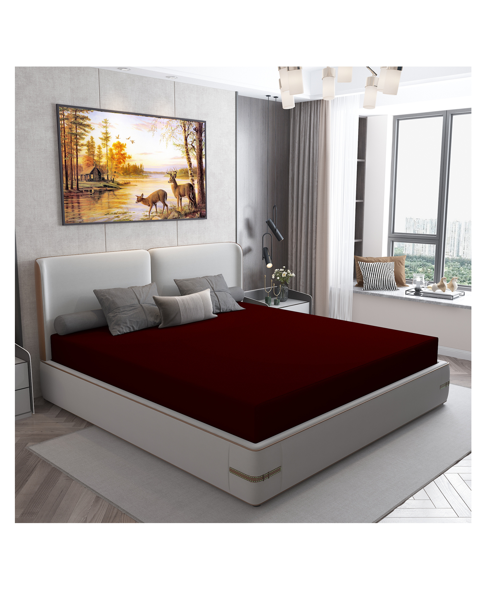 DREAM CARE Water Proof Lycra Stretchable Fitted Mattress Protector 72x72 Inch for Double Bed King Size with Elastic Strap | Water Resistant Ultra Soft Mattress Cover | Hypoallergenic Bed Cover (Maroon)-picture-33