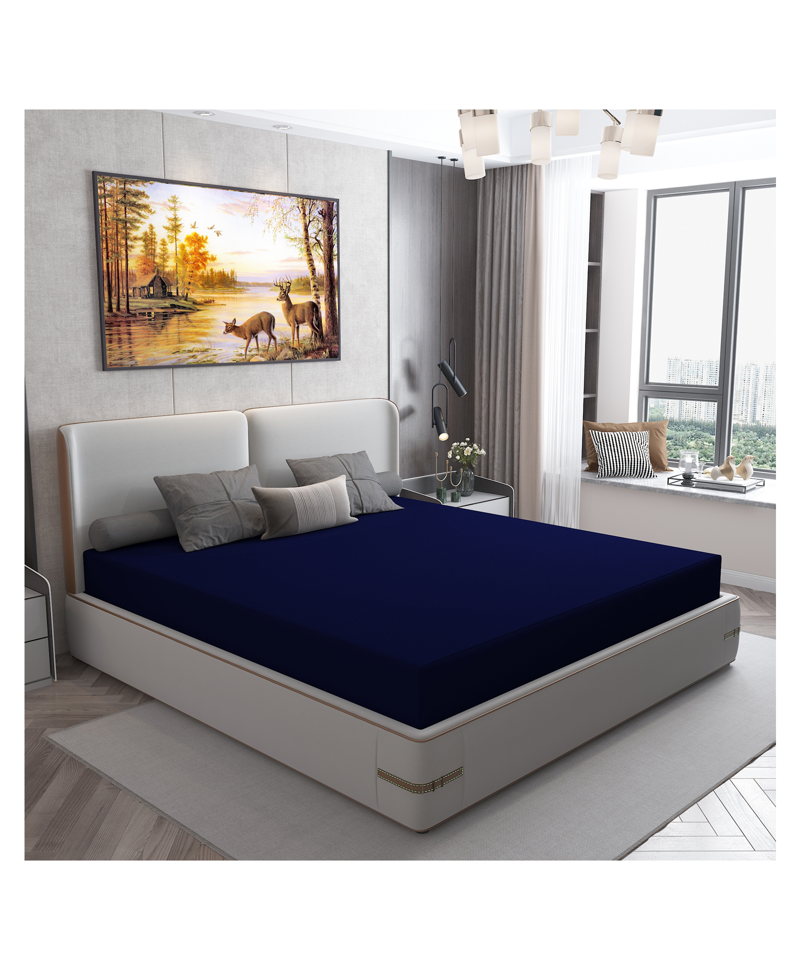 DREAM CARE Water Proof Lycra Stretchable Fitted Mattress Protector (Navy Blue)-image-44