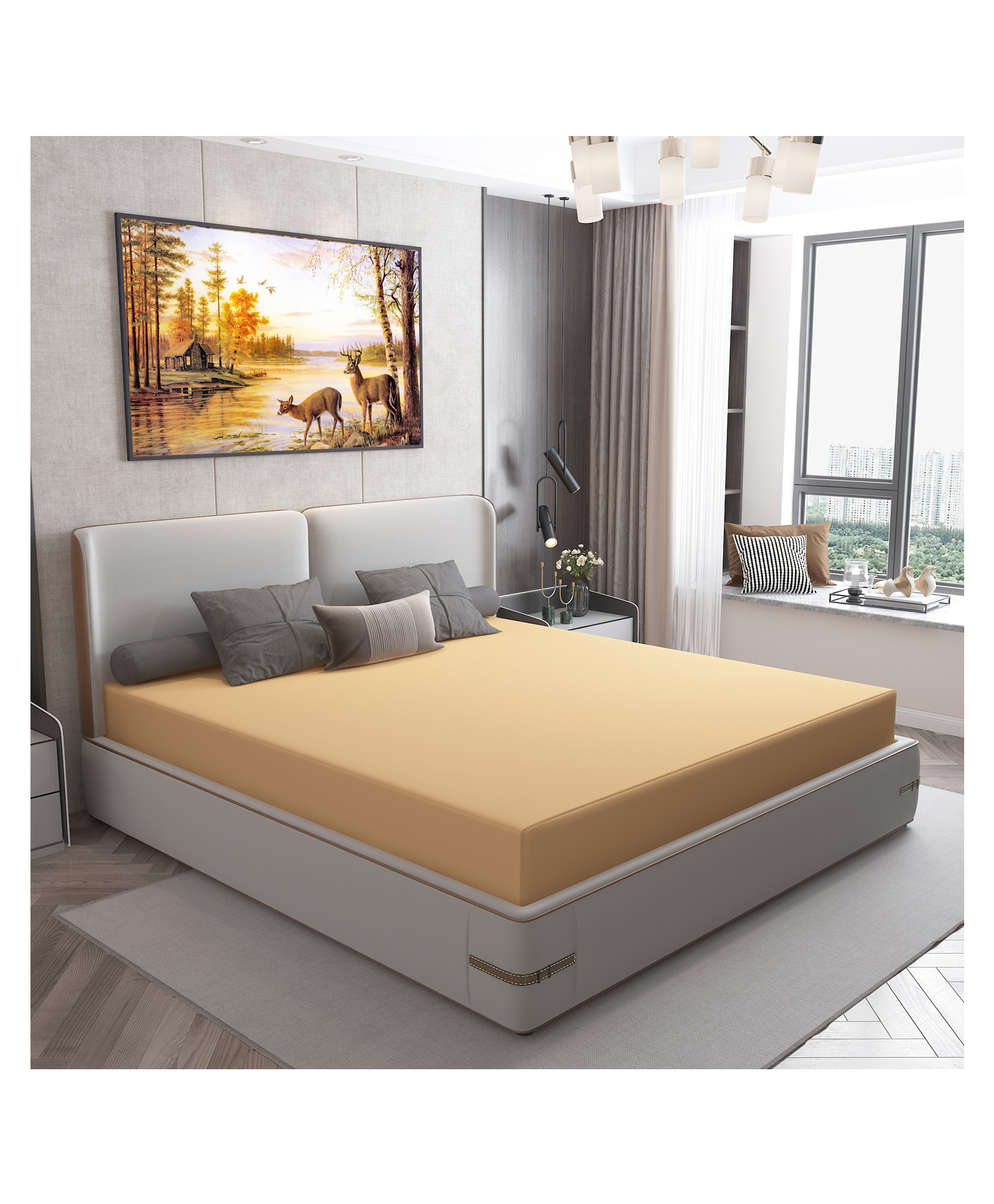 DREAM CARE Water Proof Lycra Stretchable Fitted Mattress Protector (Beige)-picture-27