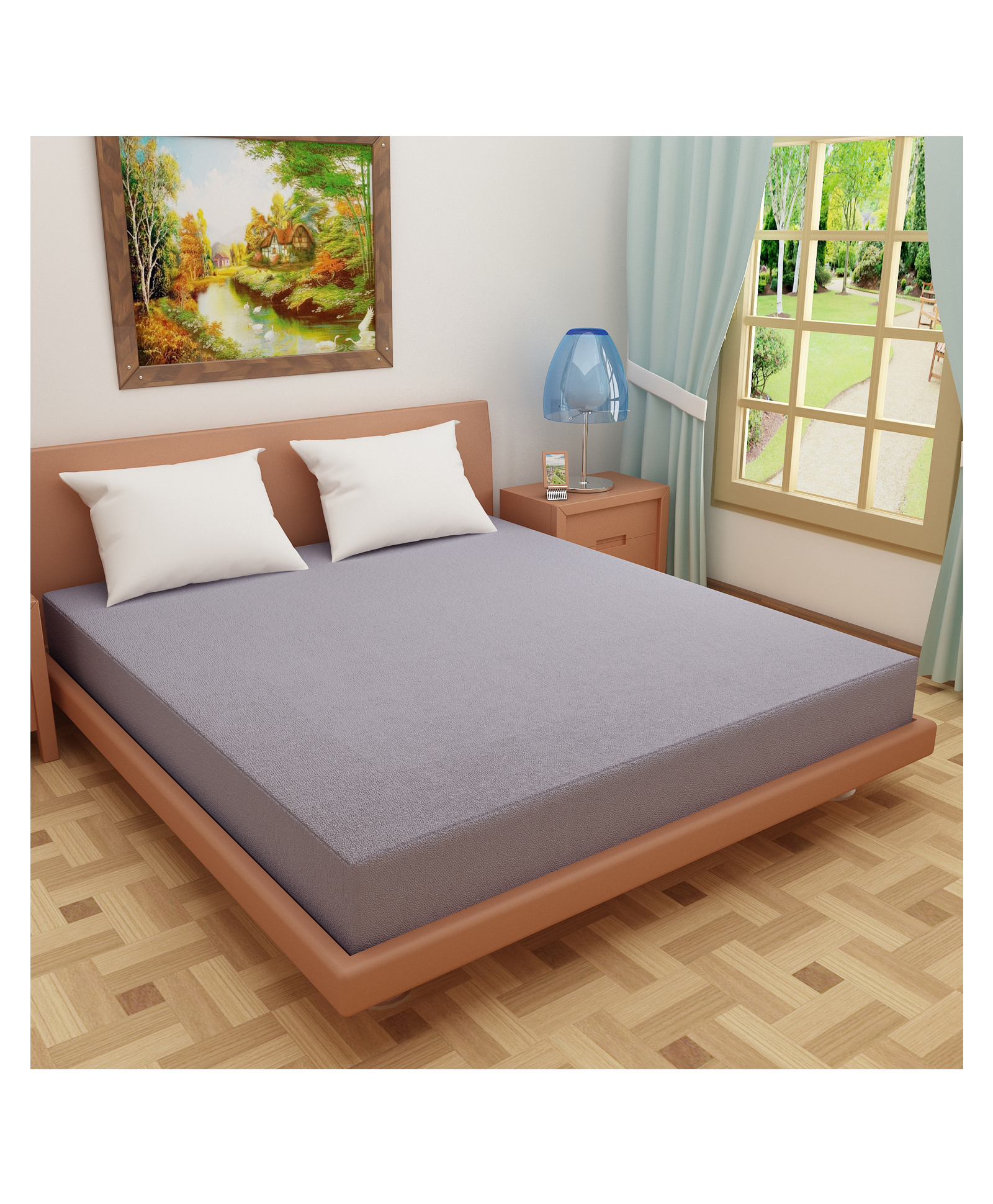 DREAM CARE Water Proof Terry Cloth Fitted Mattress Protector (Grey)-image-46
