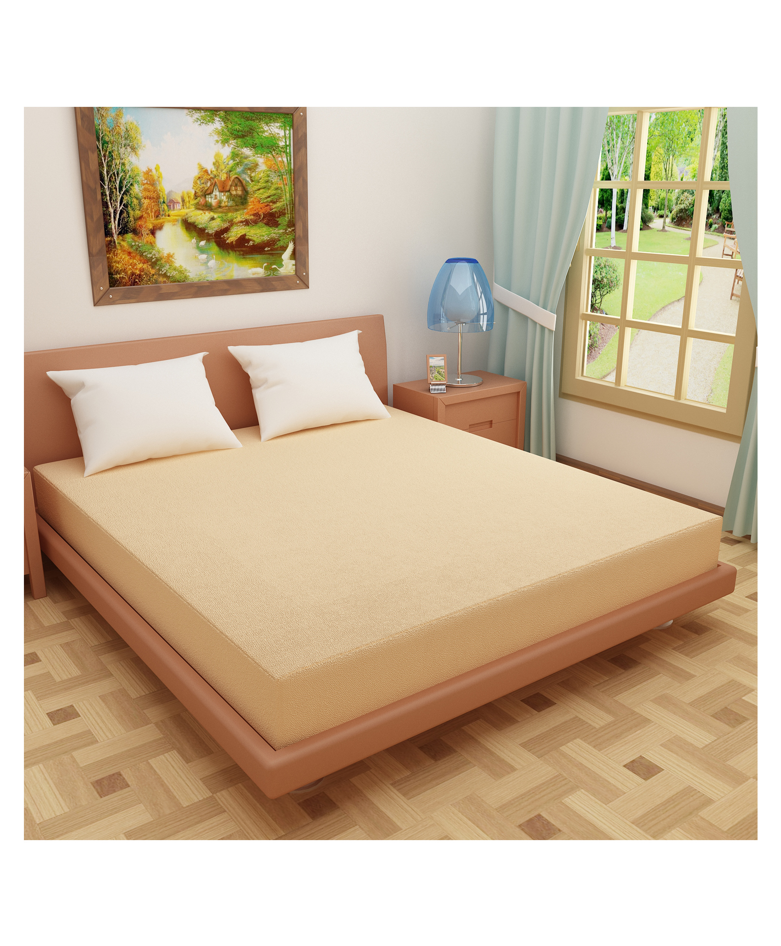 DREAM CARE Water Proof Terry Cloth Fitted Mattress Protector (Beige)-picture-40