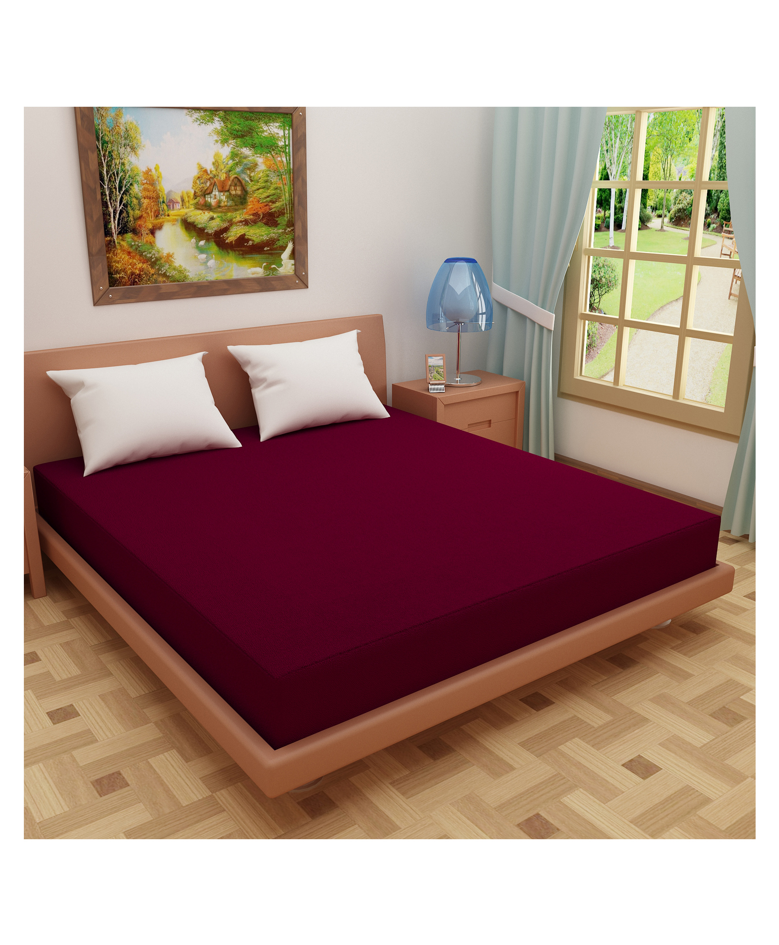 DREAM CARE Cotton Feel Terry Mattress Protector  - Maroon-picture-34