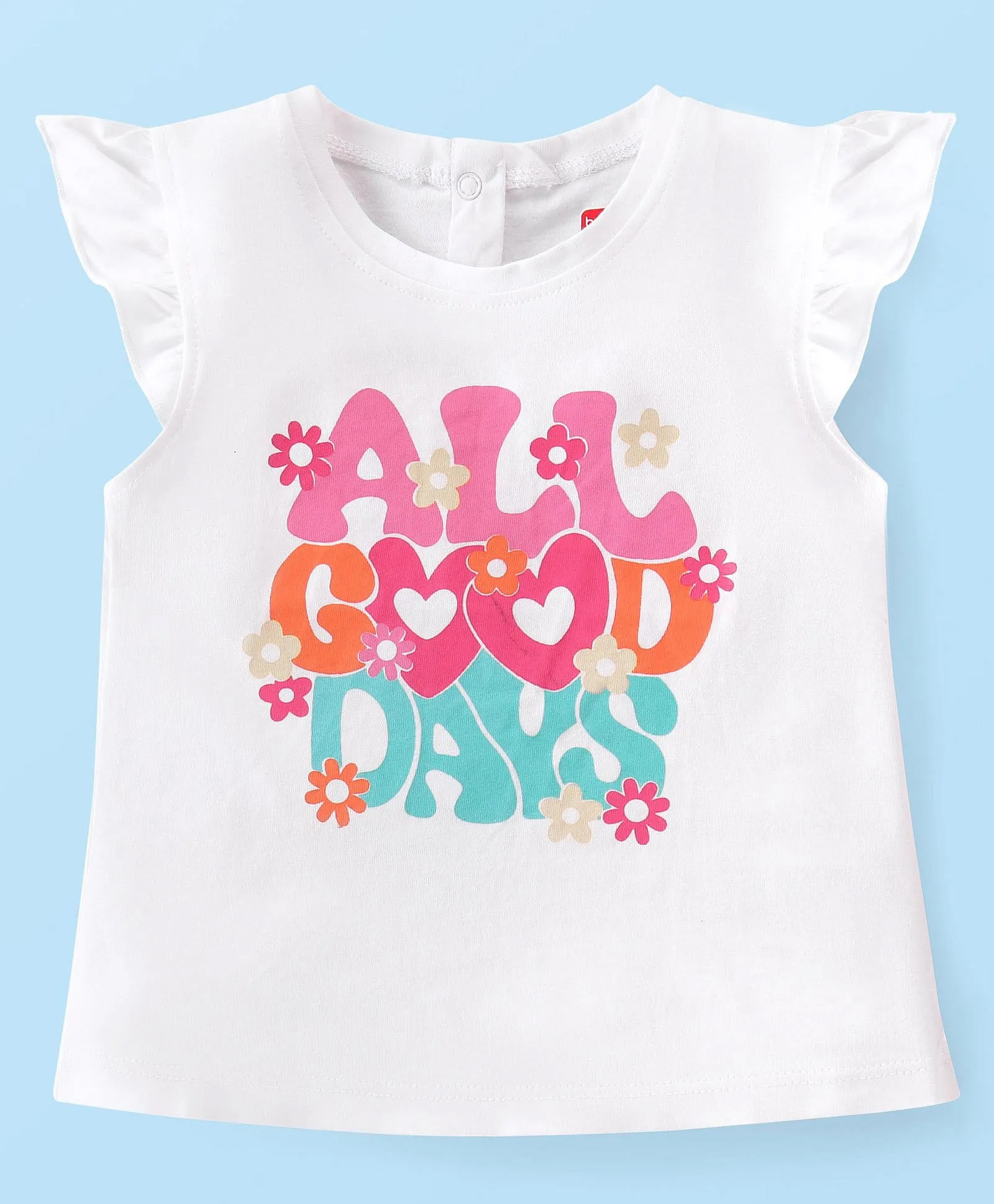 Babyhug Cotton Knit Frill Sleeves  Top With Text Print - White-picture-21
