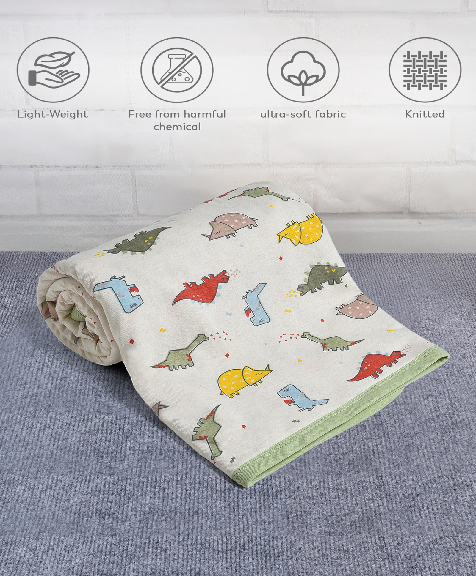 Mi Arcus Dinosaur Print Sherpa Blanket - Cream-image-16