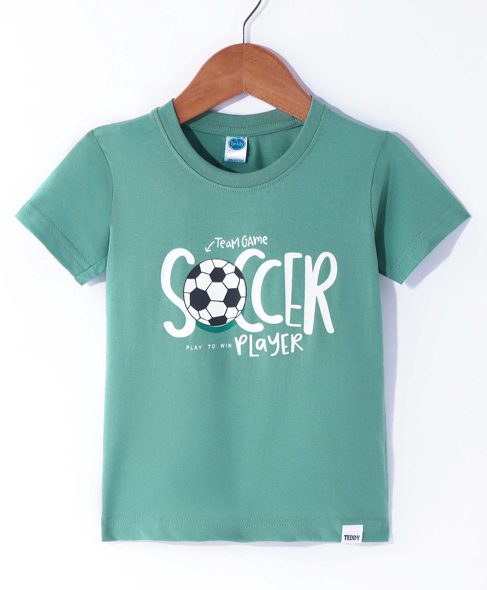 Teddy Sinker Knit Half Sleeves T-Shirt Football Print - Green-picture-30