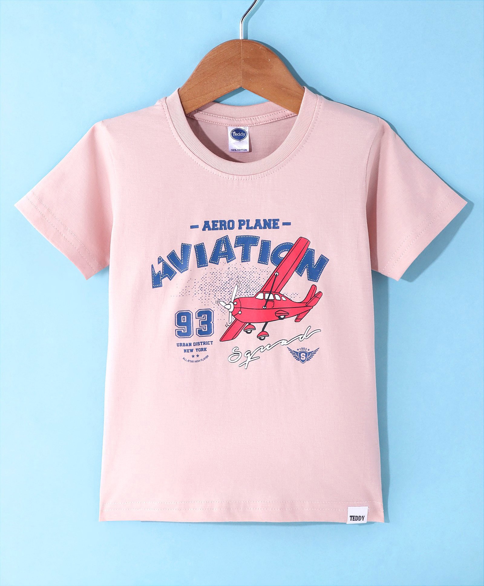 Teddy Sinker Knit Half Sleeves T-Shirt Basketball Print - Pink-image-34