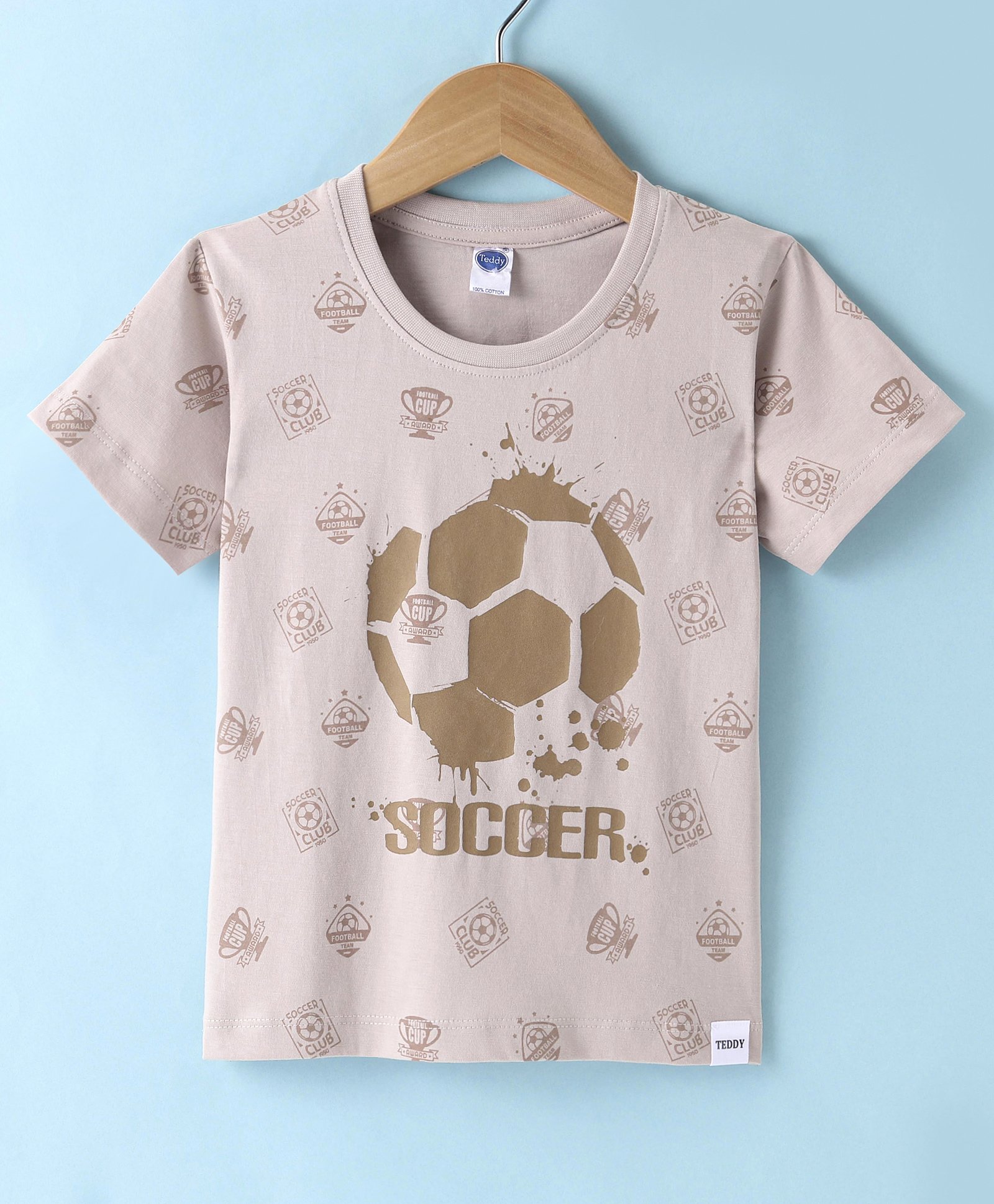 Teddy Sinker Knit Half Sleeves T-Shirt Football Print - Brown-picture-26