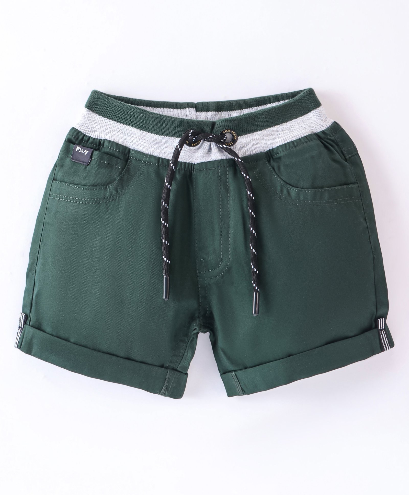 Little Kangaroos Cotton Woven Knee Length Shorts Solid Colour - Olive Green-picture-21
