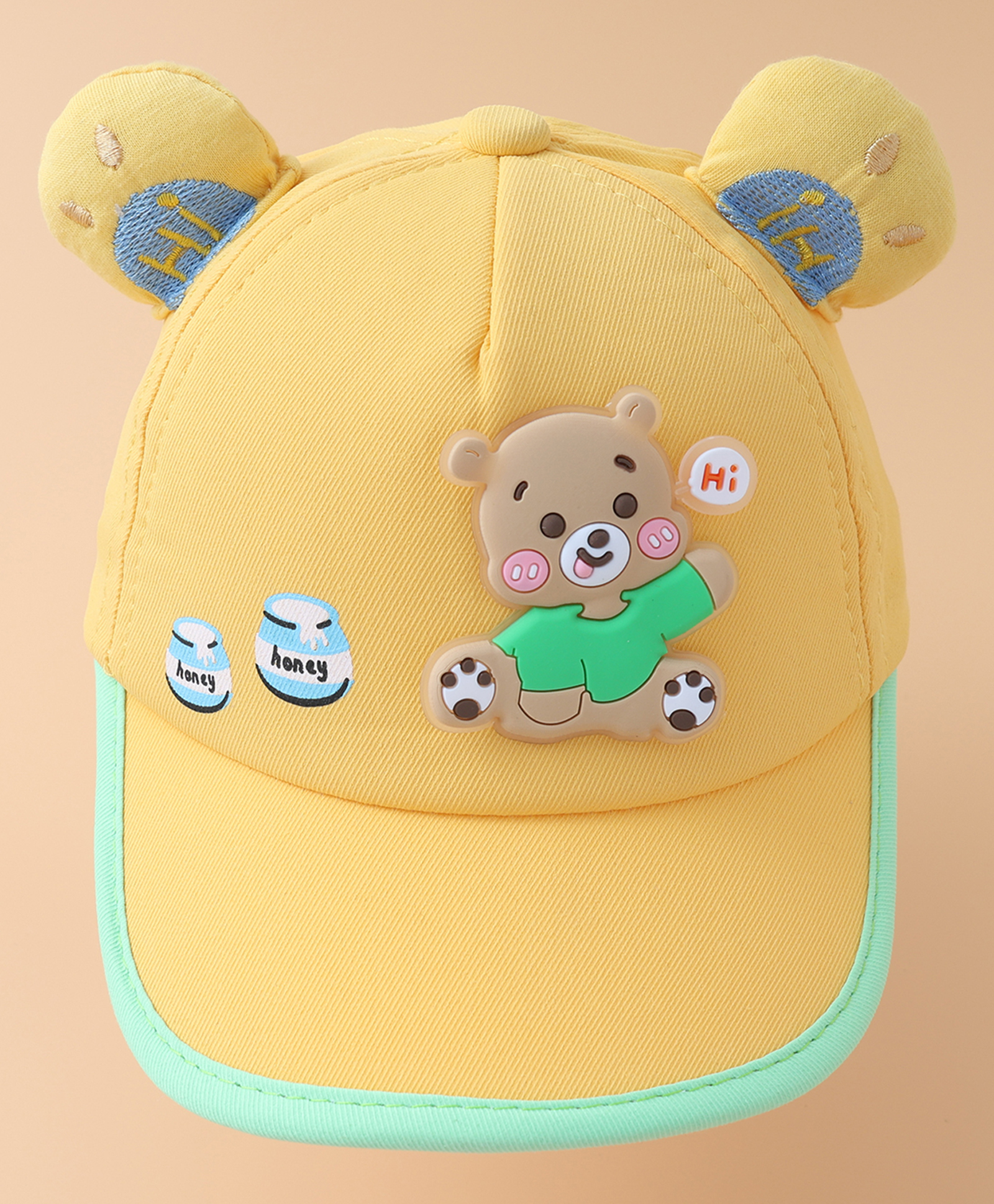 Babyhug Baseball Cap With Bear Applique-  Yellow-picture-21