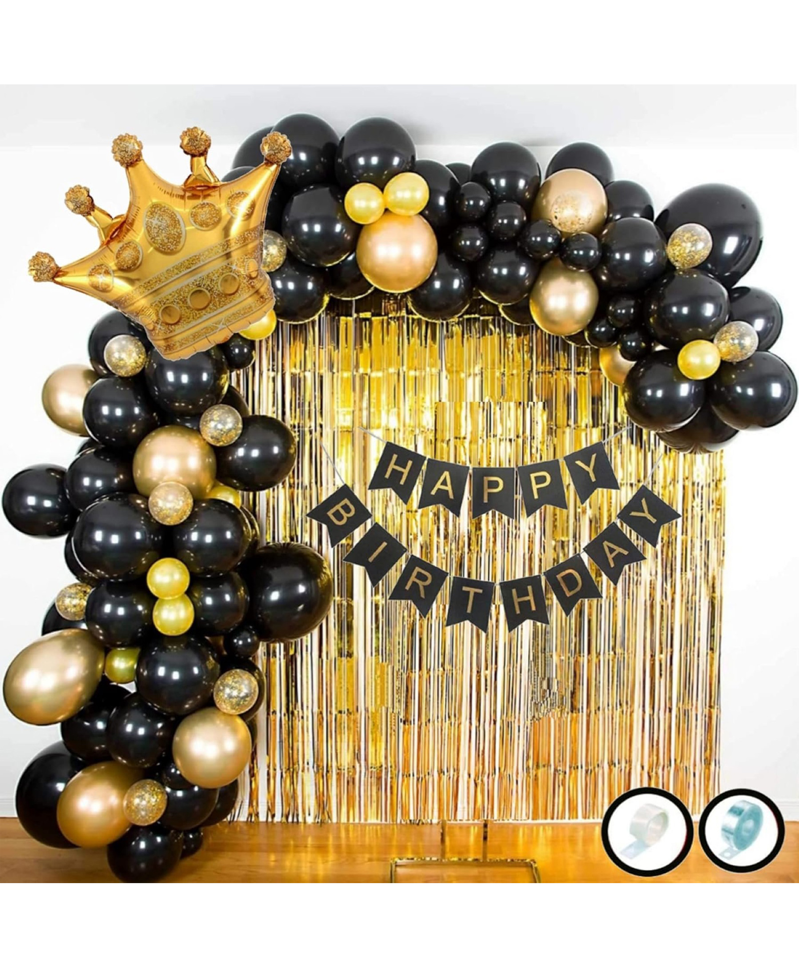 Surprise Decor Birthday Decoration Items 56 Pcs Decoration Kit for Boys Husband Kids - Happy Birthday Banner, Crown, Curtains, Chrome Balloons, Metallic Balloons, Arch Strip, Glue Dot Strip-image-21
