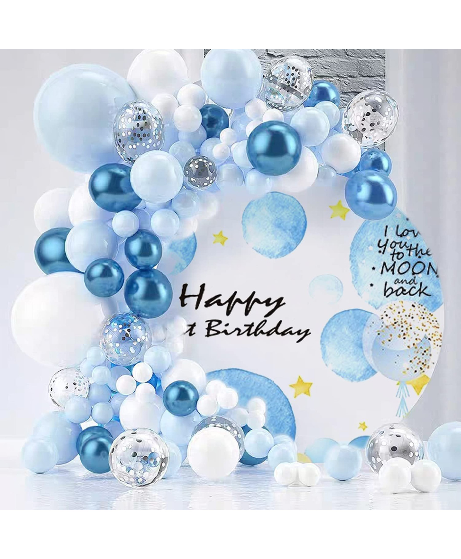 Surprise Decor Balloon Garland, Blue Balloon Arch & Garland Kit, Balloon Garland Kit Blue White & Silver Confetti Latex Balloon Arch Kit for Birthday Wedding Party Decoration (Blue) -88 Pieces-image-7