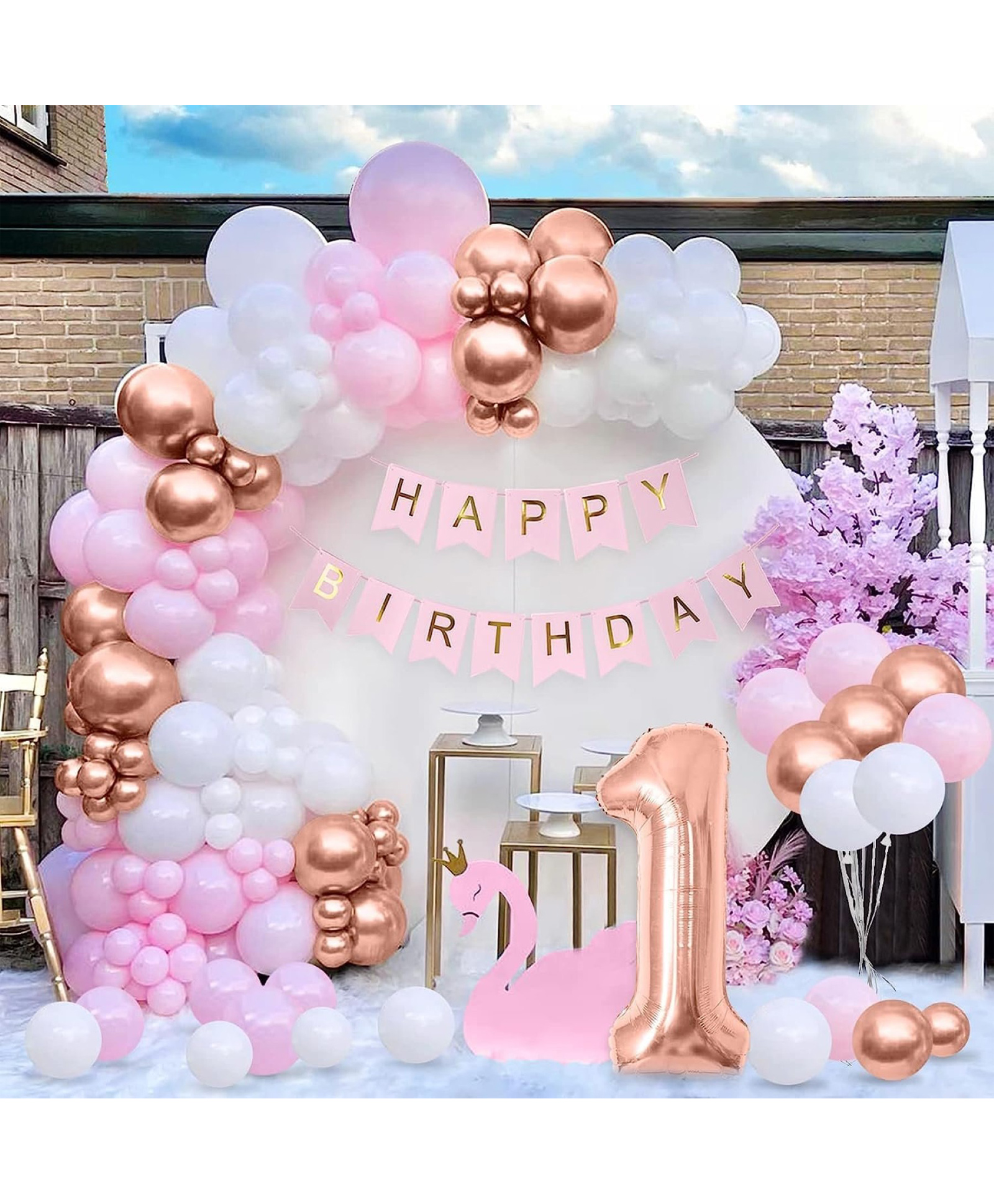 Surprise Decor Balloons Set Large Number 1 Birthday Decorations | 1st Birthday Celebration Kit for Your Party (Pink 1st Birthday)-image-20