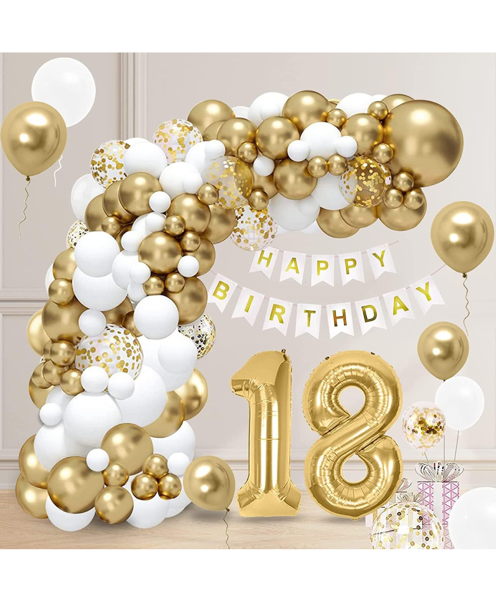 Surprise Decor Balloon Garland Decoration Kit For 18th Birthday Balloon for Girl Boy Birthday Balloon Arch Kit 18th Birthday Celebration White & Gold Balloon Birthday Decoration for Indoor & Outdoor Use-image-4