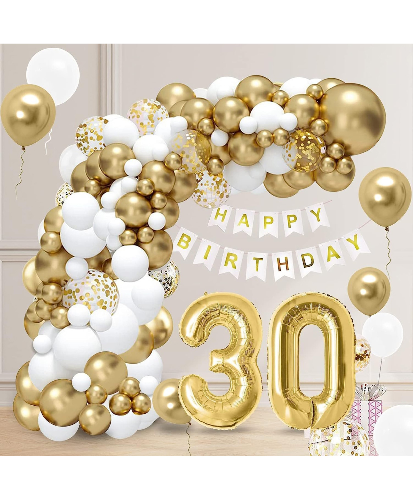 Surprise Decor 30th Birthday Decoration Balloon, 30th Birthday celebration Balloons  Women, Big size (32") No.30 Foil Balloon White & Gold Birthday Celebration Arch Kit, Birthday Decoration for Indoor & Outdoor Use-image-32
