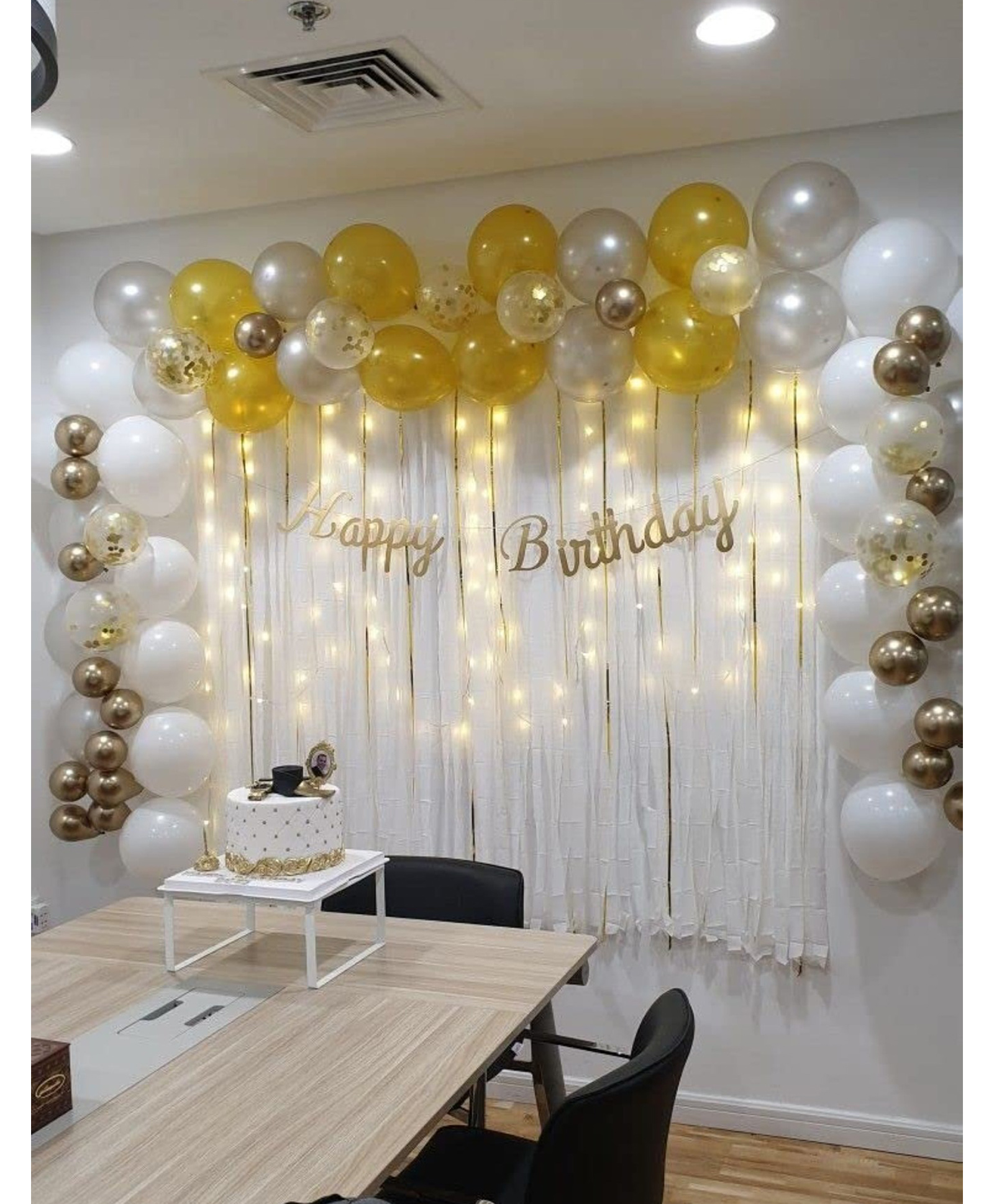 Surprise Decor 71 pc White gold Party Supplies Birthday Decorations for Girls Boys, Balloons, Net Backdrop, Led light for Party Decoration (White Gold) Size - 10ft X 5ft-image-40