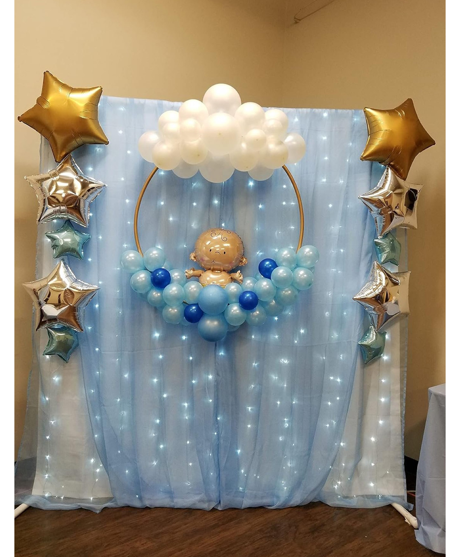 Surprise Decor 66 pcs blue baby shower Party Supplies Decorations, Balloons, Net Backdrop, Led light for Party Decoration (Blue) Size - 10ft X 5ft-image-38