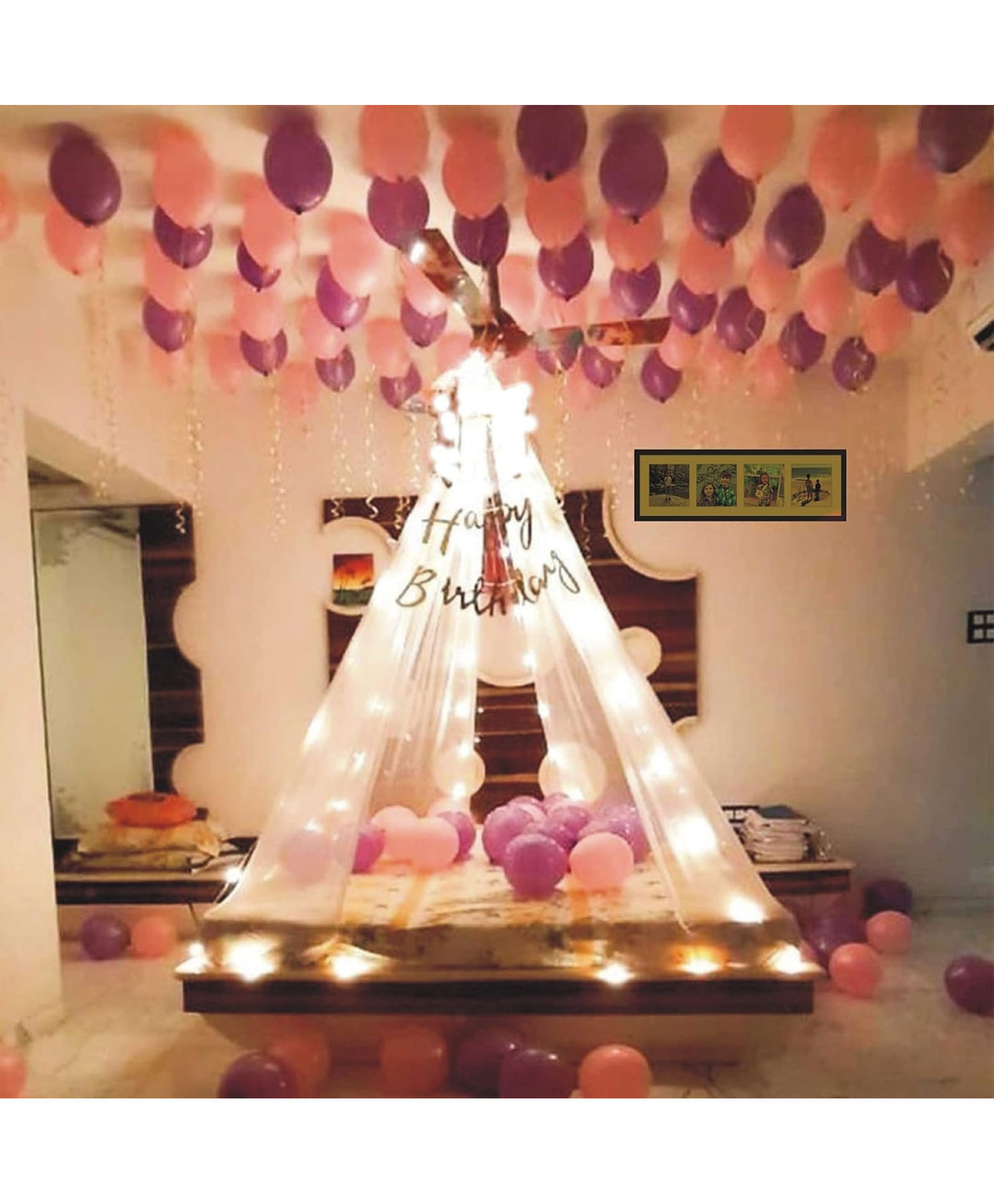 Surprise Decor Party Supplies Birthday Decorations for Girls Boys, Balloons, Net Backdrop, Led light for Party Decoration (Pink Purple White) Size - 10ft X 5ft-image-33
