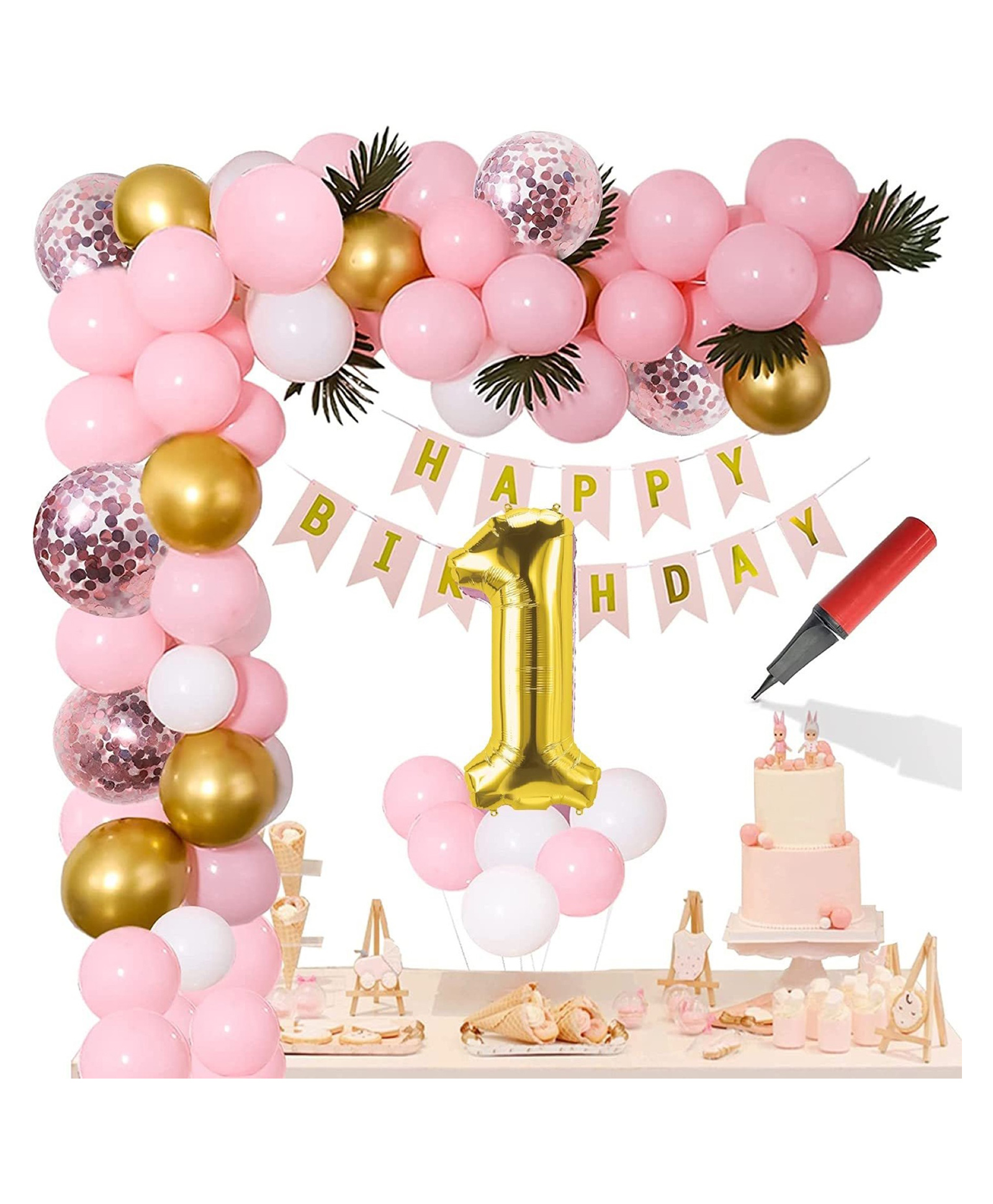 Surprise Decor 1st Birthday Decorations - Blue Decorations Set Including Air Pump, Aluminum Foil Paper No.1 Balloon, Gold Confetti Balloons, Gold Balloons - Blue-picture-46